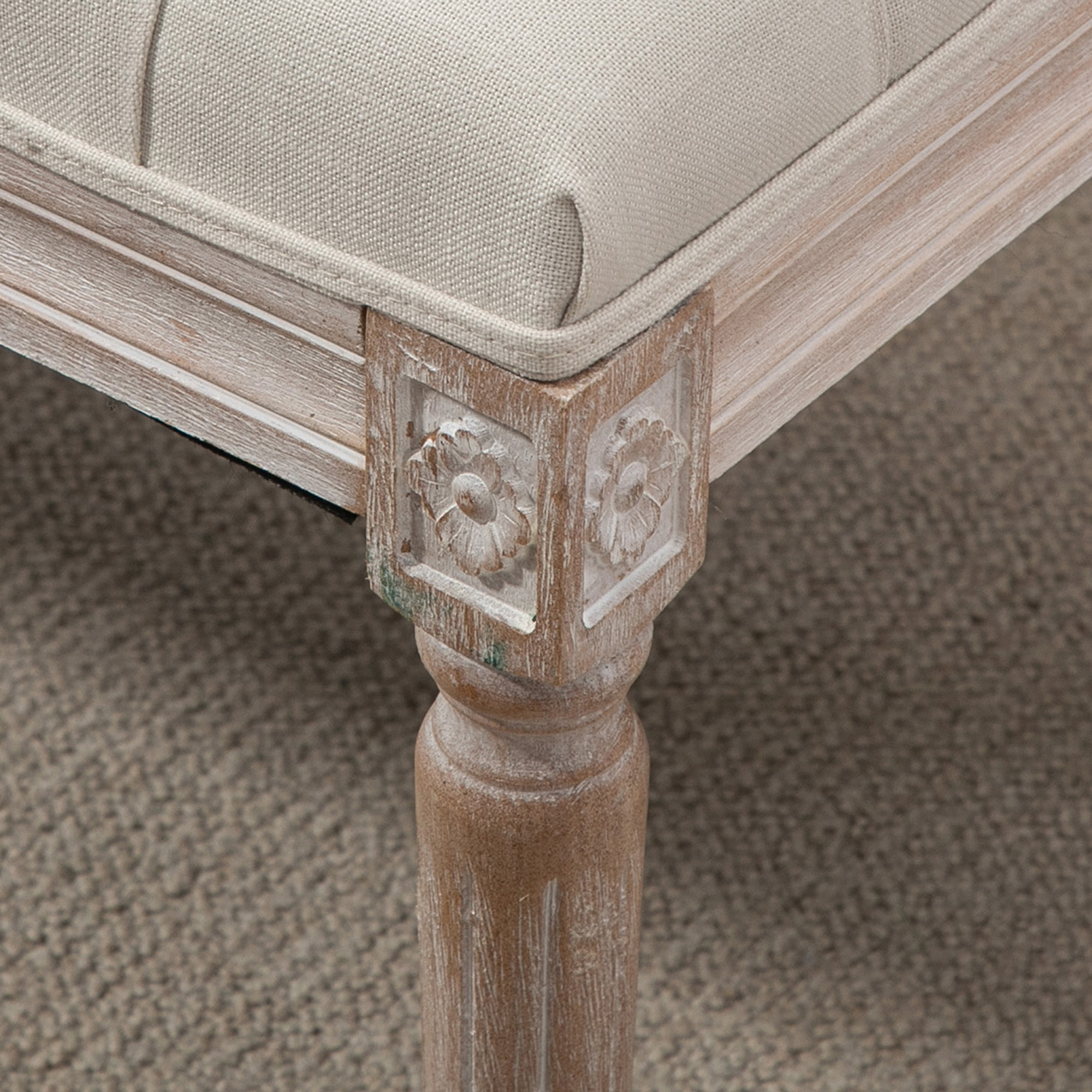 Gepolsterter Sitzhocker, Polsterbank, Fußhocker, Holz und Stoffbezug in Leinenoptik, 80L x 40B x 43H cm, Cremeweiß