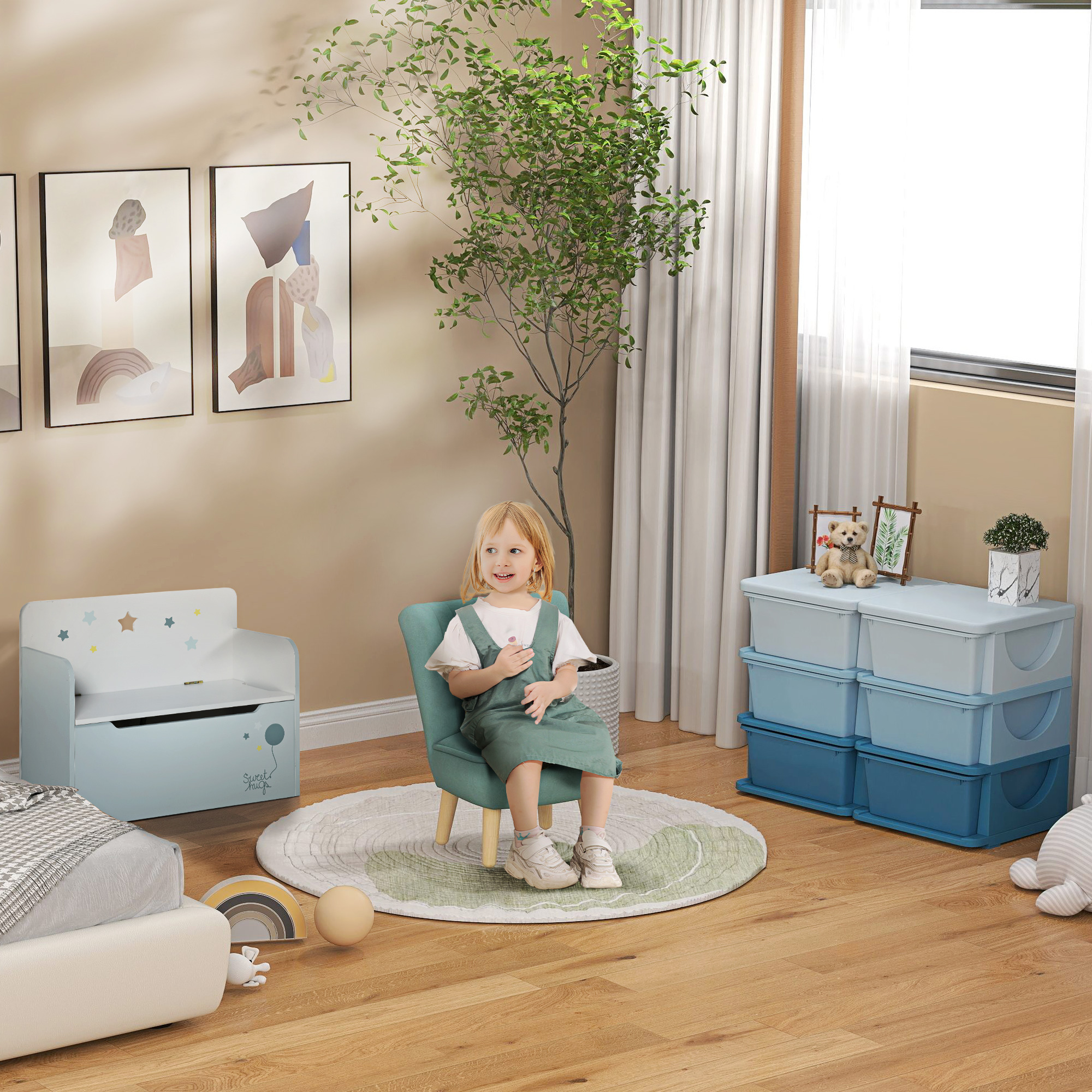 Aufbewahrungsbox für Kinder, Kinder-Aufbewahrungsbox, 3 Schubladen, Blau