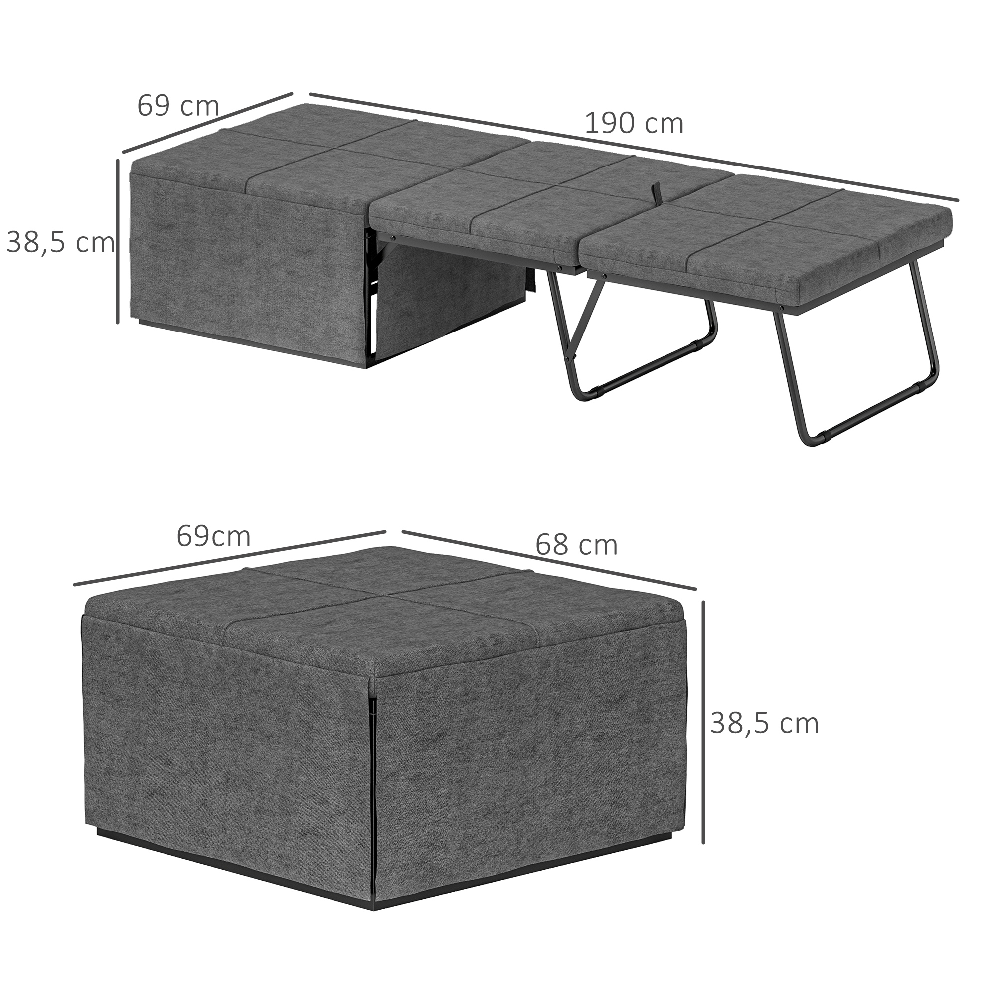 Klappbett, mit Matratze und Schutzabdeckung, 190 x 69 x 38,5 cm, Grau