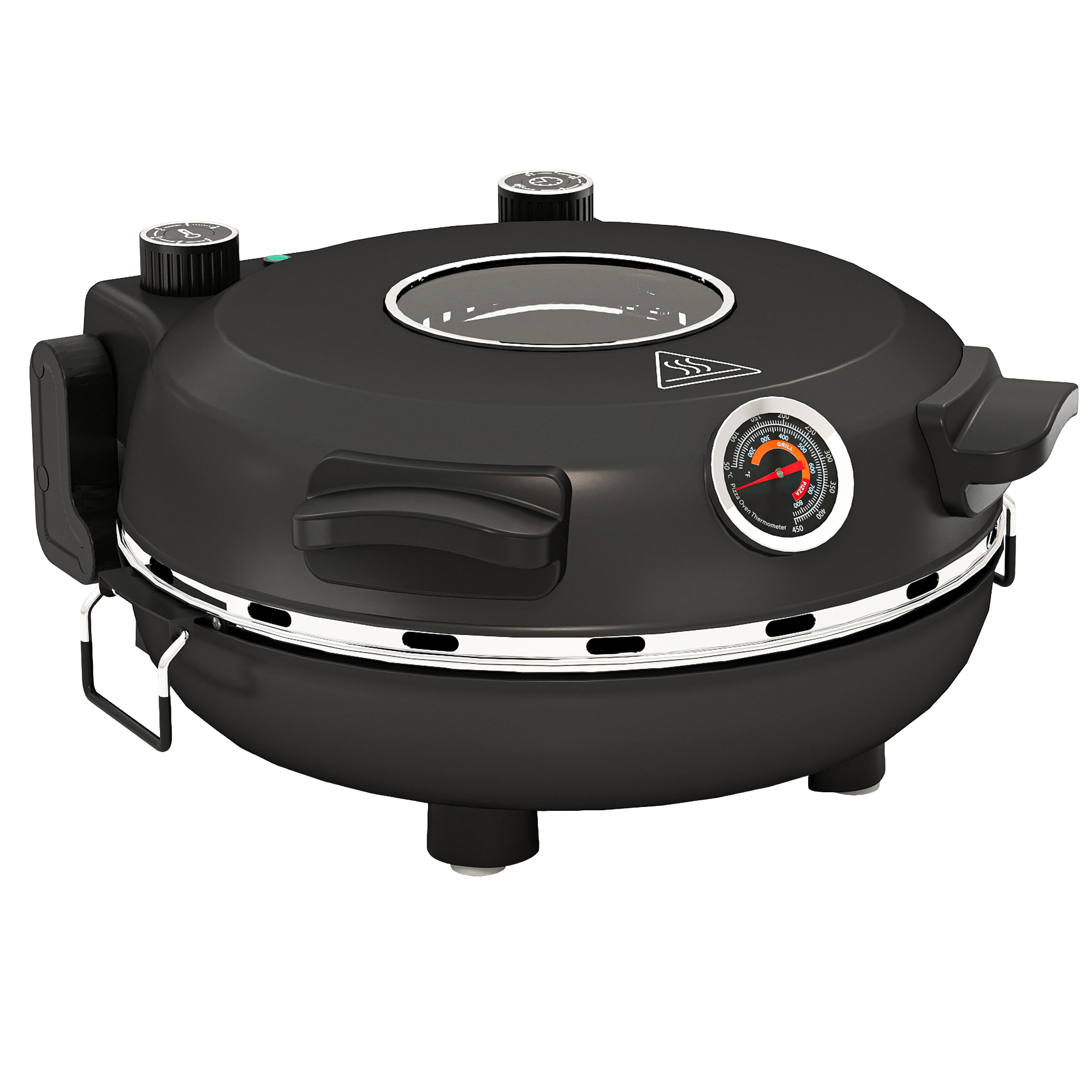 Pizzaofen elektrisch 430 ℃, 1200 Watt Pizzabäcker mit 30cm Steinplatte Timer Sichtfenster Edelstahl Schwarz