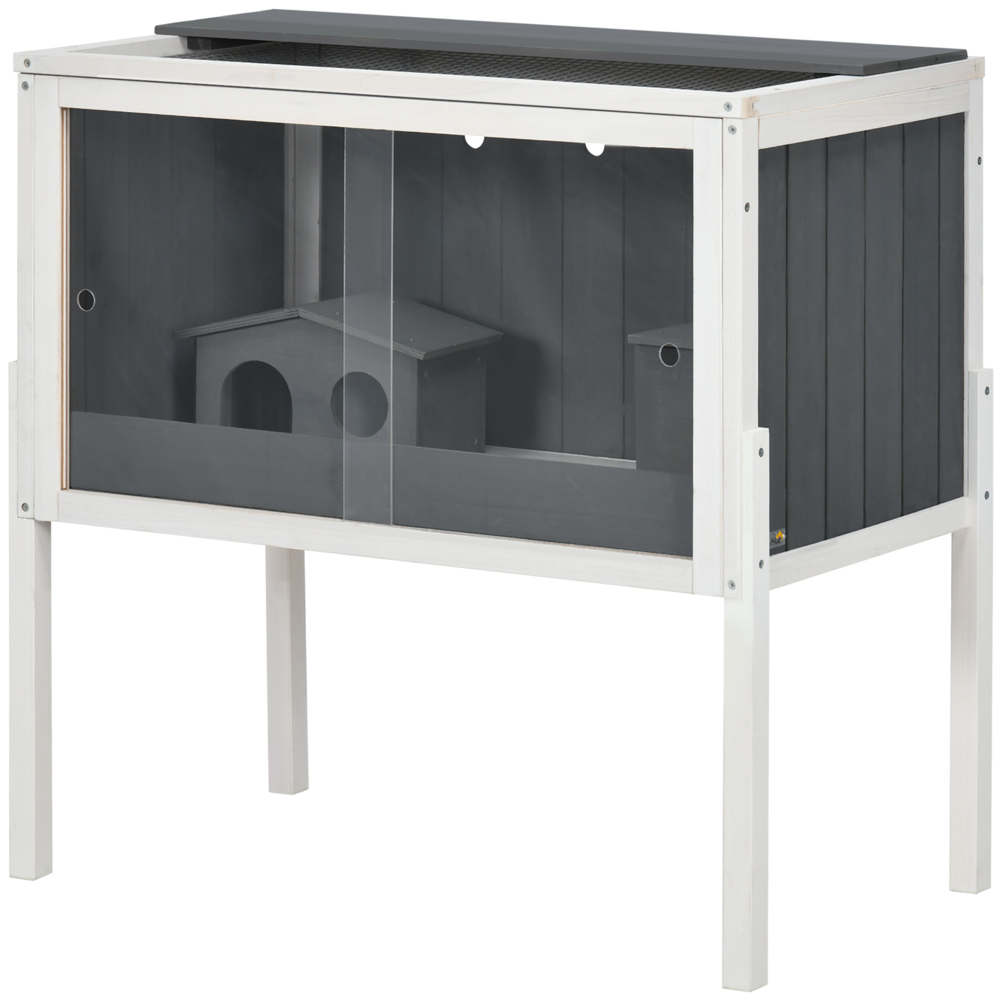 Hamsterkäfig, 3000 cm² Zwerghamsterkäfig aus Holz und Metall, mit 2 Hütten, Acrylschiebetüren, stabil, sicher, Grau+Weiß Hamsterkäfig, 3000 cm² Zwerghamsterkäfig aus Holz und Metall, mit 2 Hütten, Acrylschiebetüren, stabil, sicher, Grau+Weiß