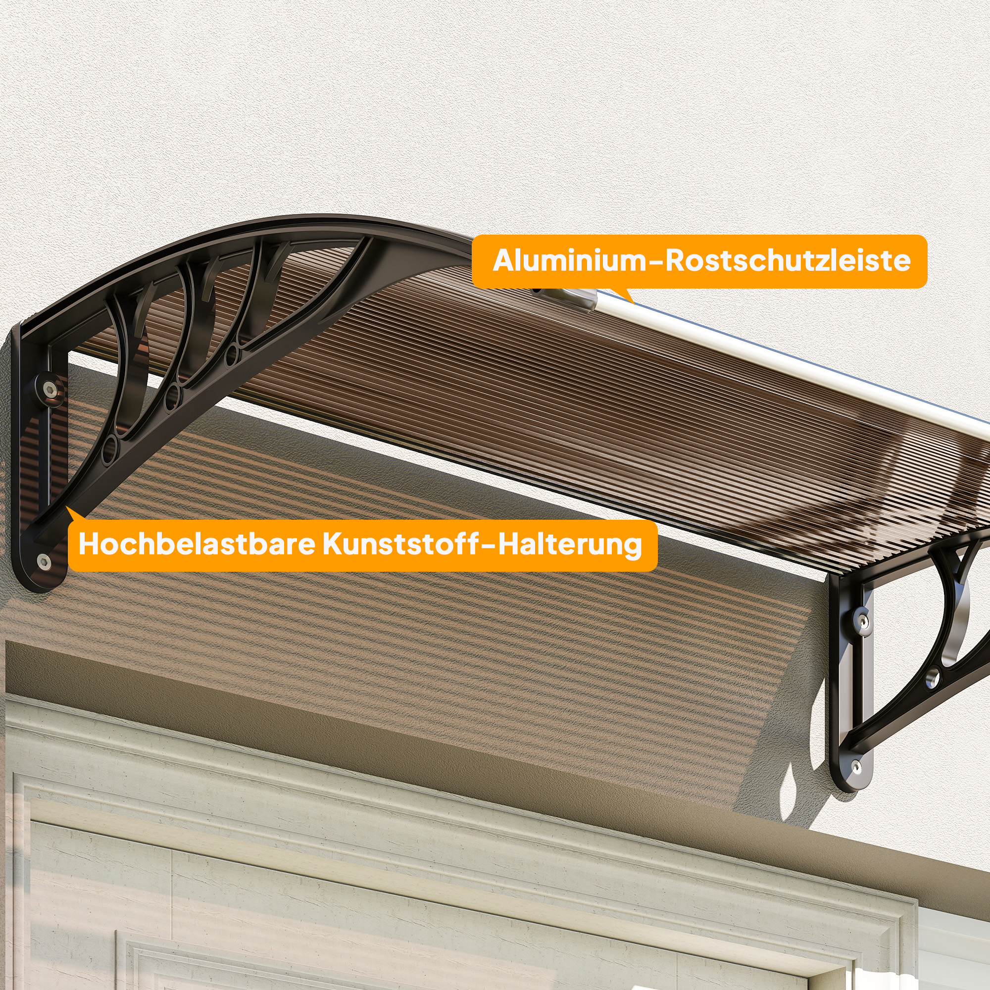 Vordach Haustürvordach 75 x 100 cm Pultvordach Überdachung Polycarbonat Braun