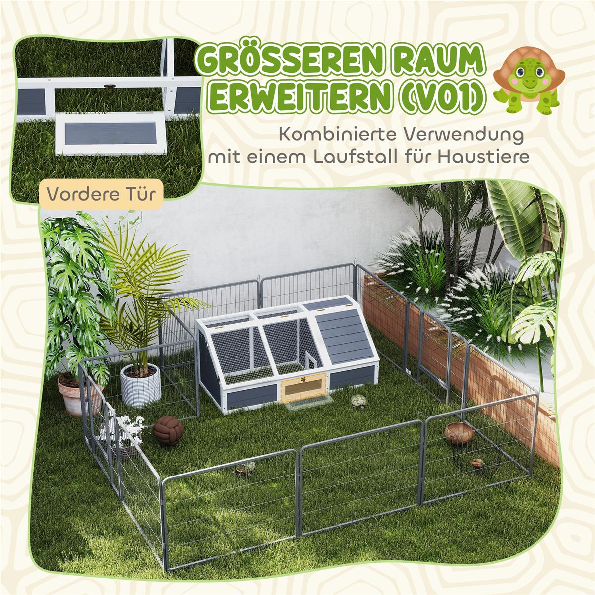 Schildkrötenbox, Outdoor Schildkrötengehege, bodenloses Design, leicht zu öffnen, Schildkrötenhaus, Hellgrau