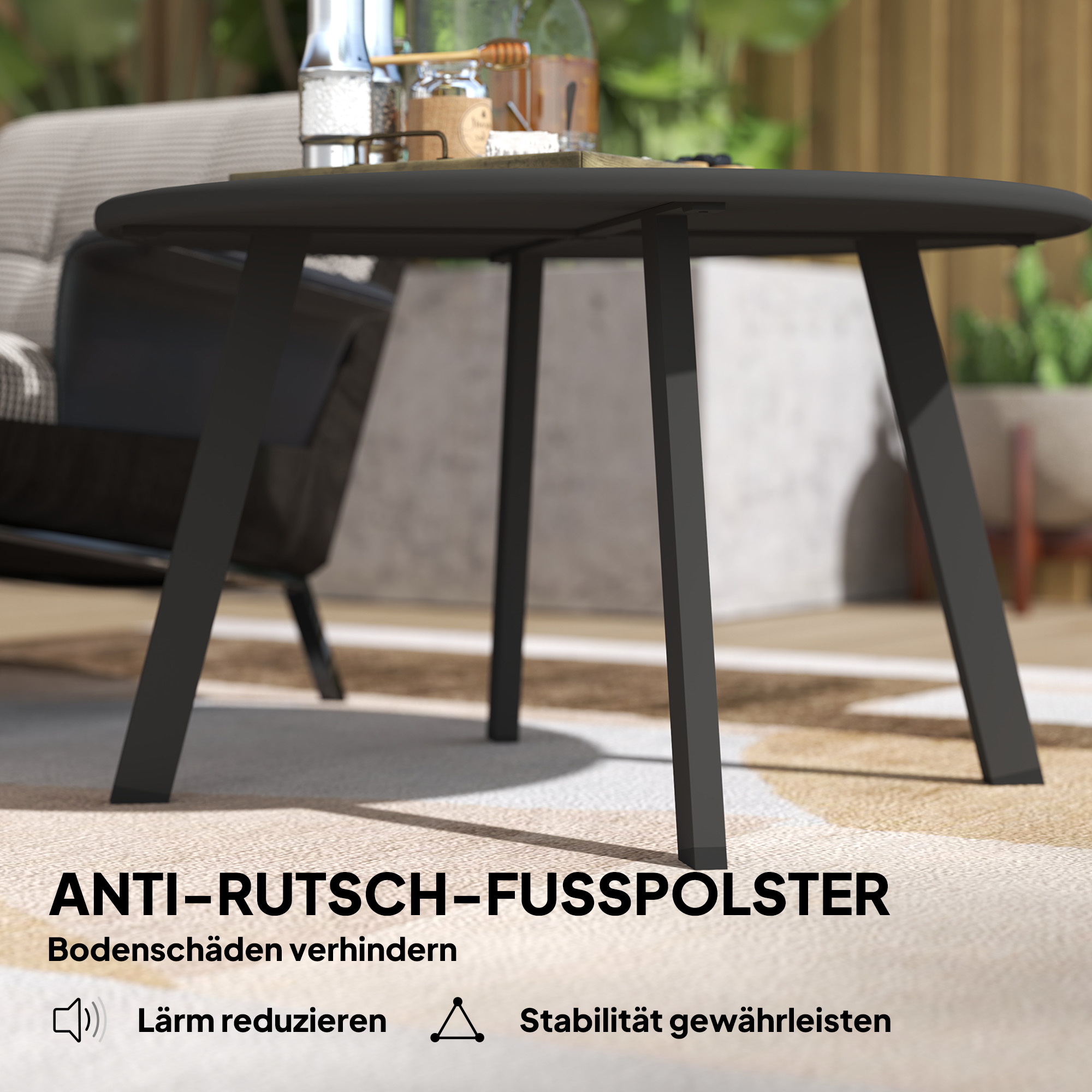 Beistelltisch Balkontisch aus Metall Rund Kaffeetisch wetterfest Gartentisch Ø70 x 42H cm Schwarz