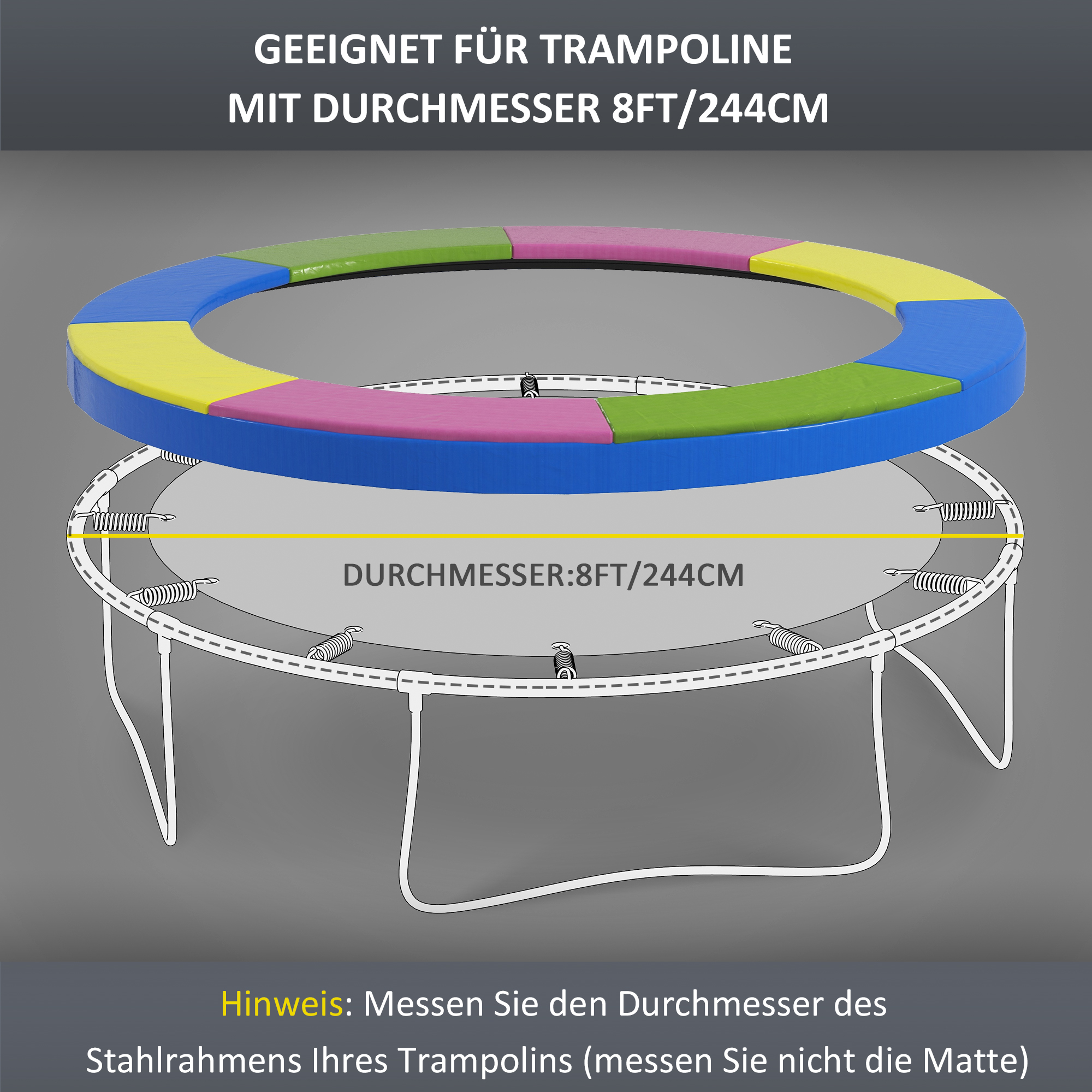 Ersatz-Randabdeckung für Trampoline, wasserfest, reißfest, Ø244 cm, bunt