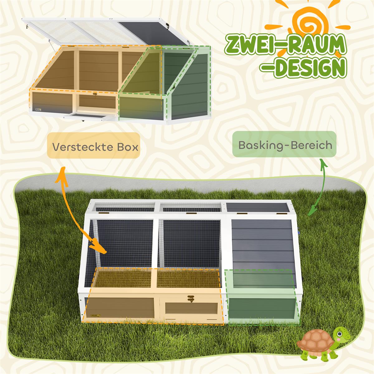 Schildkrötenbox, Outdoor Schildkrötengehege, bodenloses Design, leicht zu öffnen, Schildkrötenhaus, Hellgrau