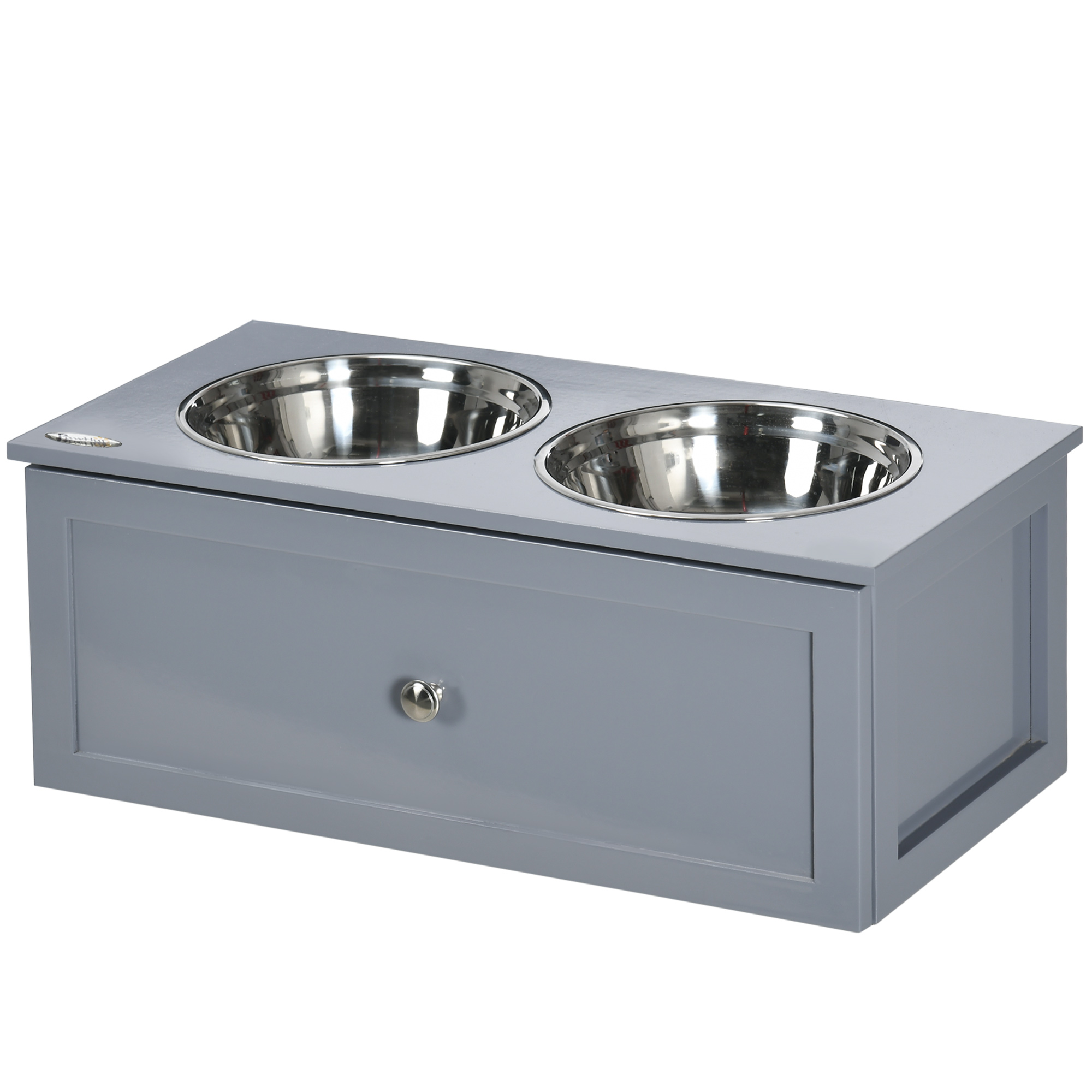 Futterstation, 2 Fressnäpfe je 2 Liter, Edelstahl, mit Schublade, für mittlere Hunde, grau, 60 x 30 x 24cm Futterstation, 2 Fressnäpfe je 2 Liter, Edelstahl, mit Schublade, für mittlere Hunde, grau, 60 x 30 x 24cm