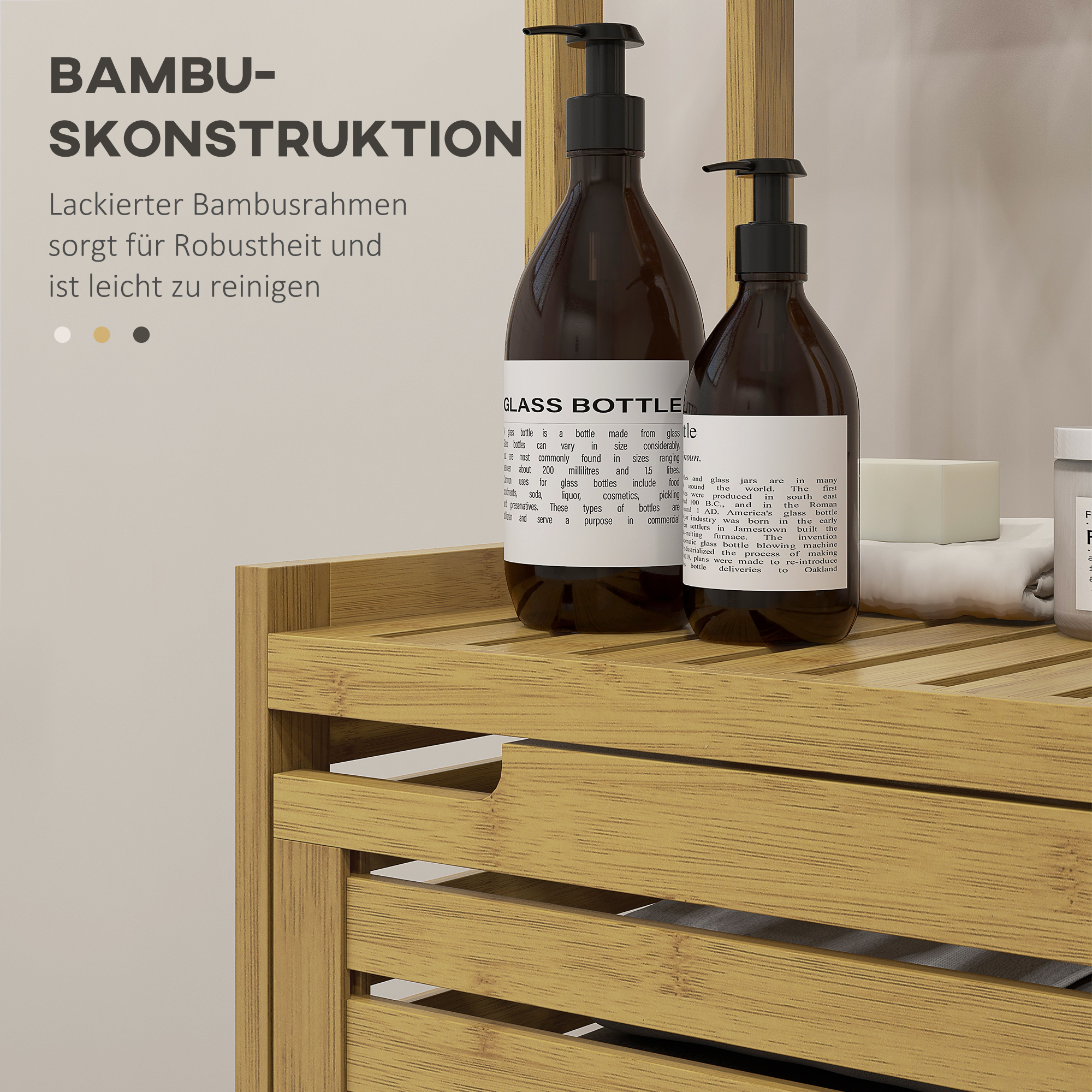 Badezimmerregal Badregal, 3 Regale, 1 Schrank, 38,5 cm x 33 cm x 170 cm, Natur