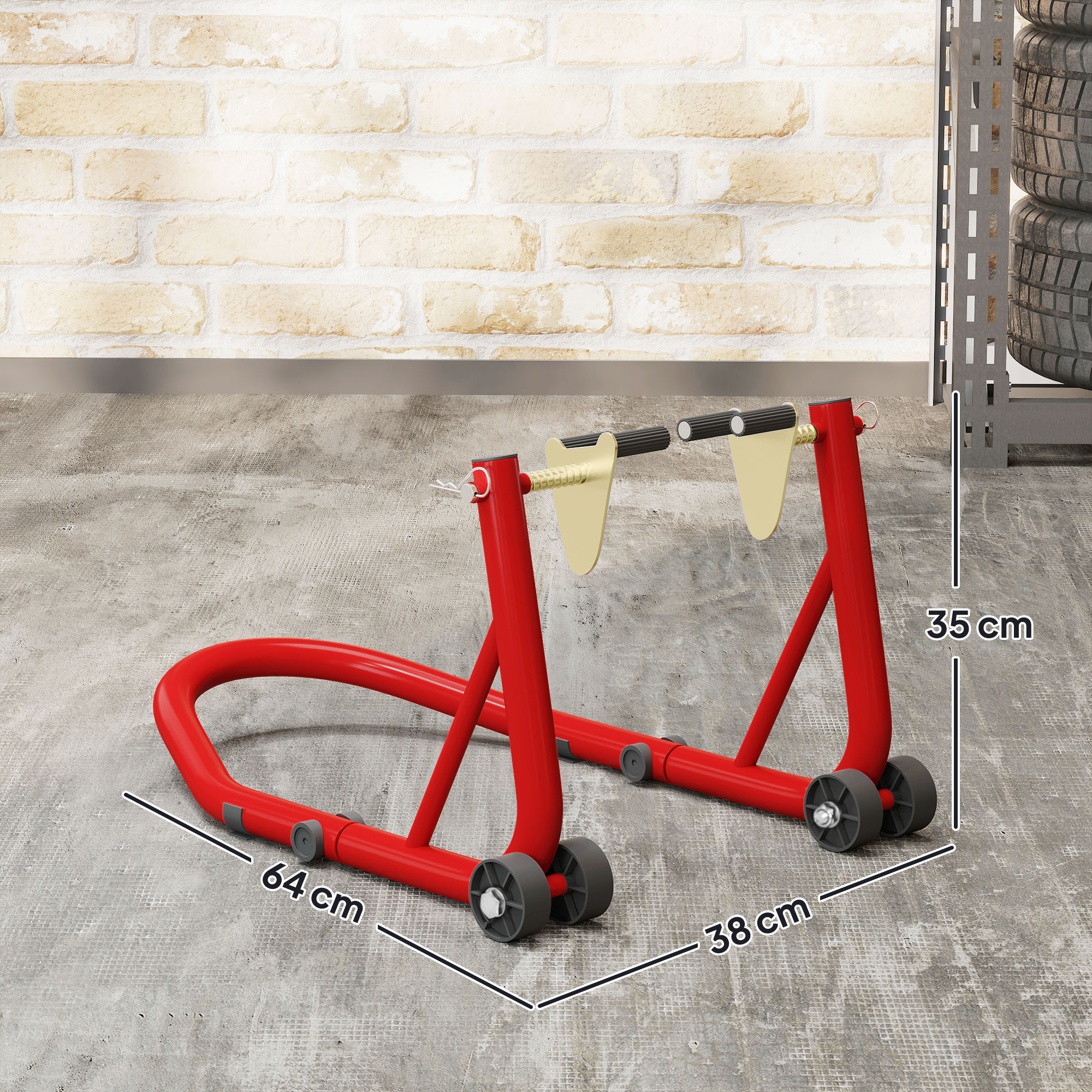 Motorradständer Set vorne/hinten Montageständer Motorradheber bis 544 kg Stahl Rot