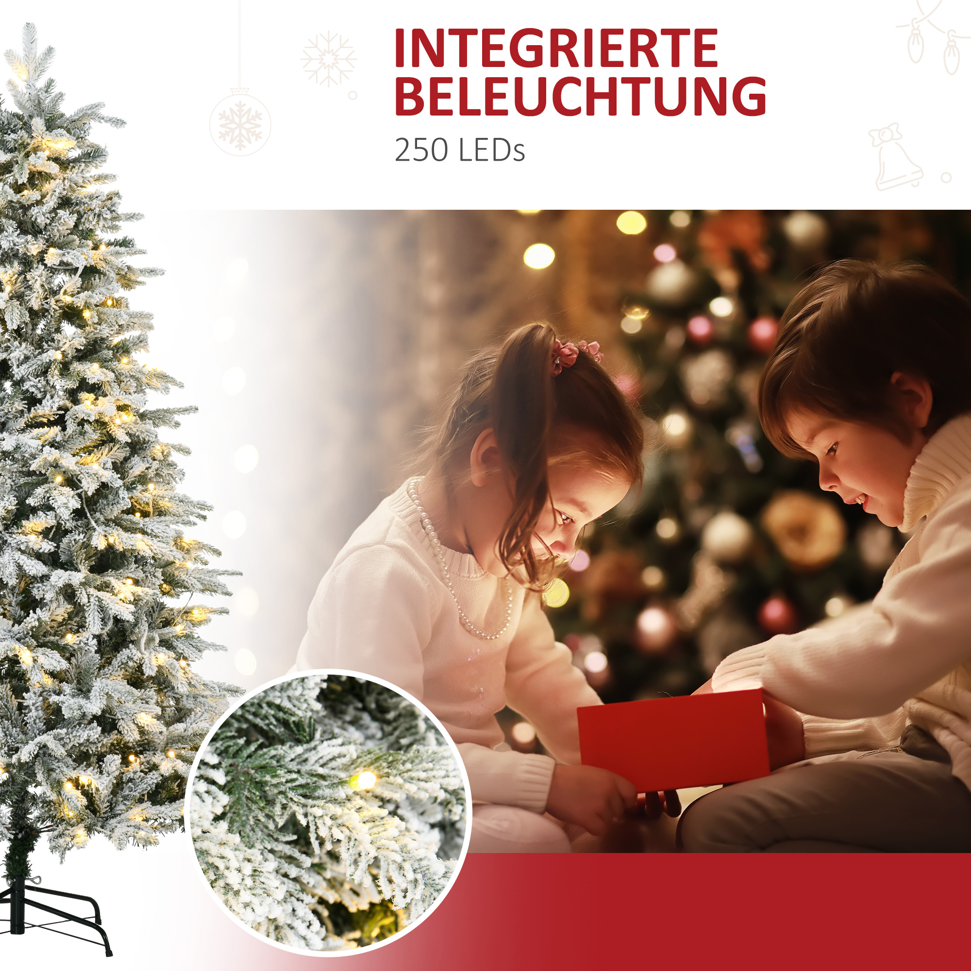 Künstlicher Weihnachtsbaum, Christbaum, inkl. Kunstschnee, LED-Lichter, 180 cm, Grün + Weiß