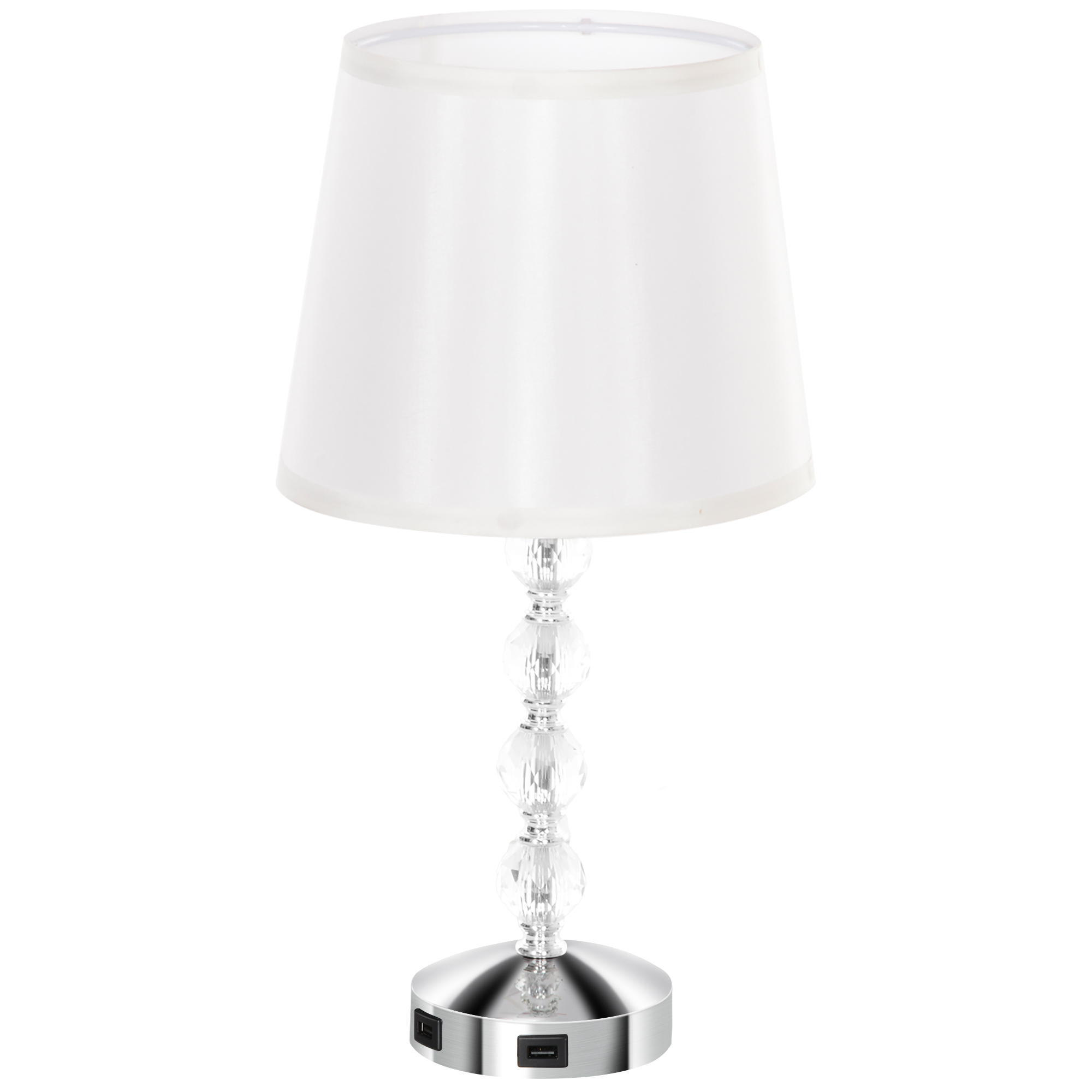 Kristall-Tischleuchte, Touch-Schalter, USB-Ladeanschluss, Ø23x45 cm, Silber Kristall-Tischleuchte, Touch-Schalter, USB-Ladeanschluss, Ø23x45 cm, Silber