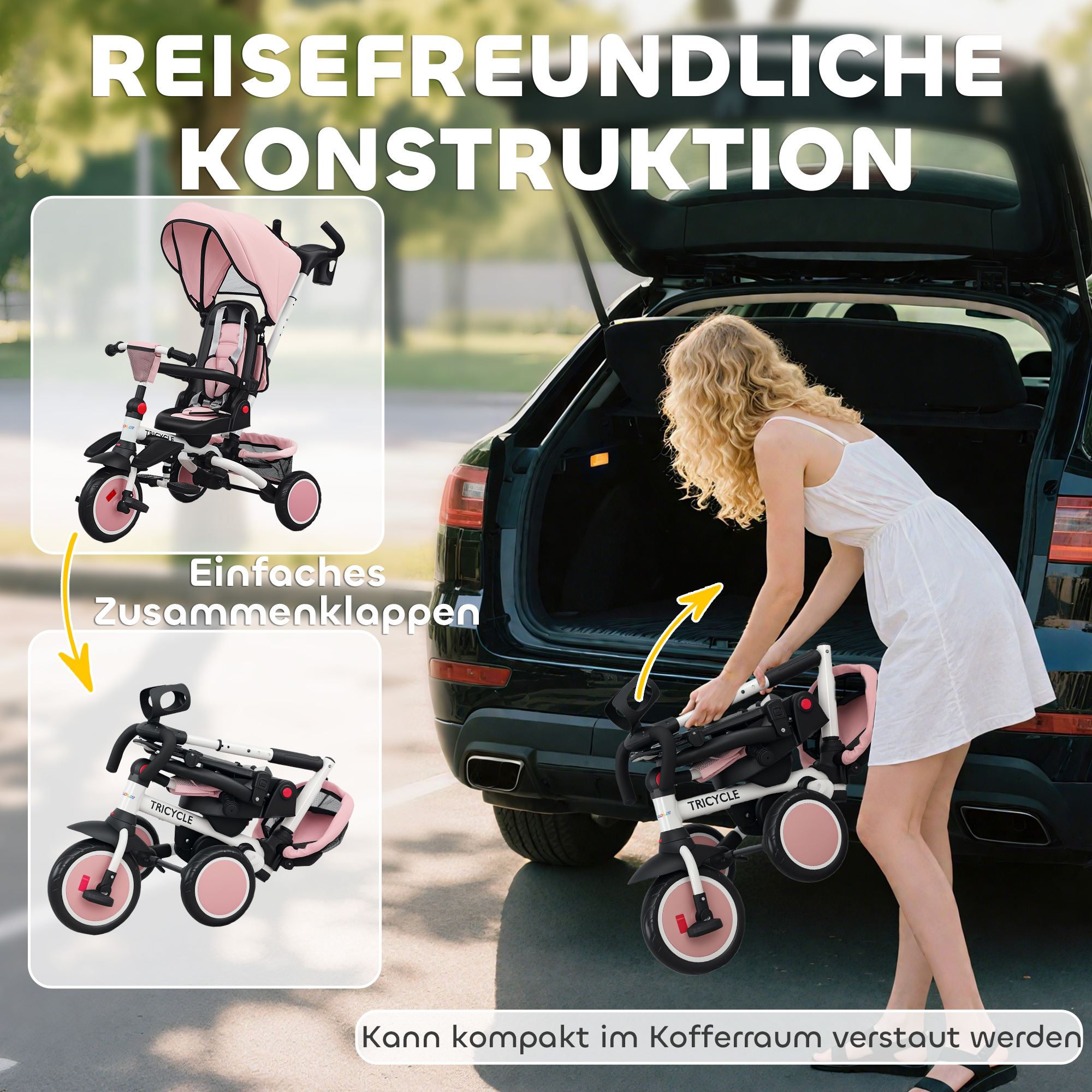 Kinderdreirad, 6-in-1 Buggy für Kleinkinder, mit Schiebegriff, verstellbarer Sitz, faltbares Design, Sicherheitsnetz