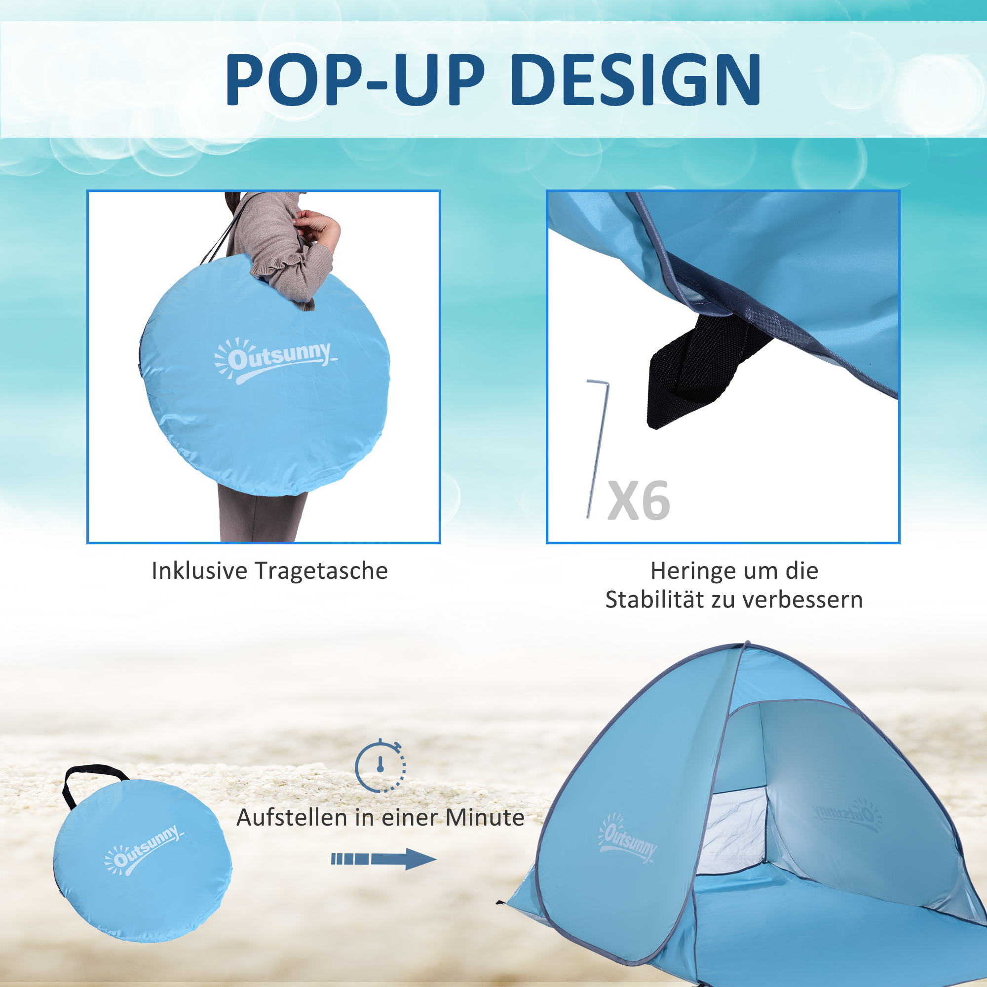 Pop-up-Zelt, Strandzelt, Campingzelt, Polyester, 200 x 150 x 119 cm, Blau