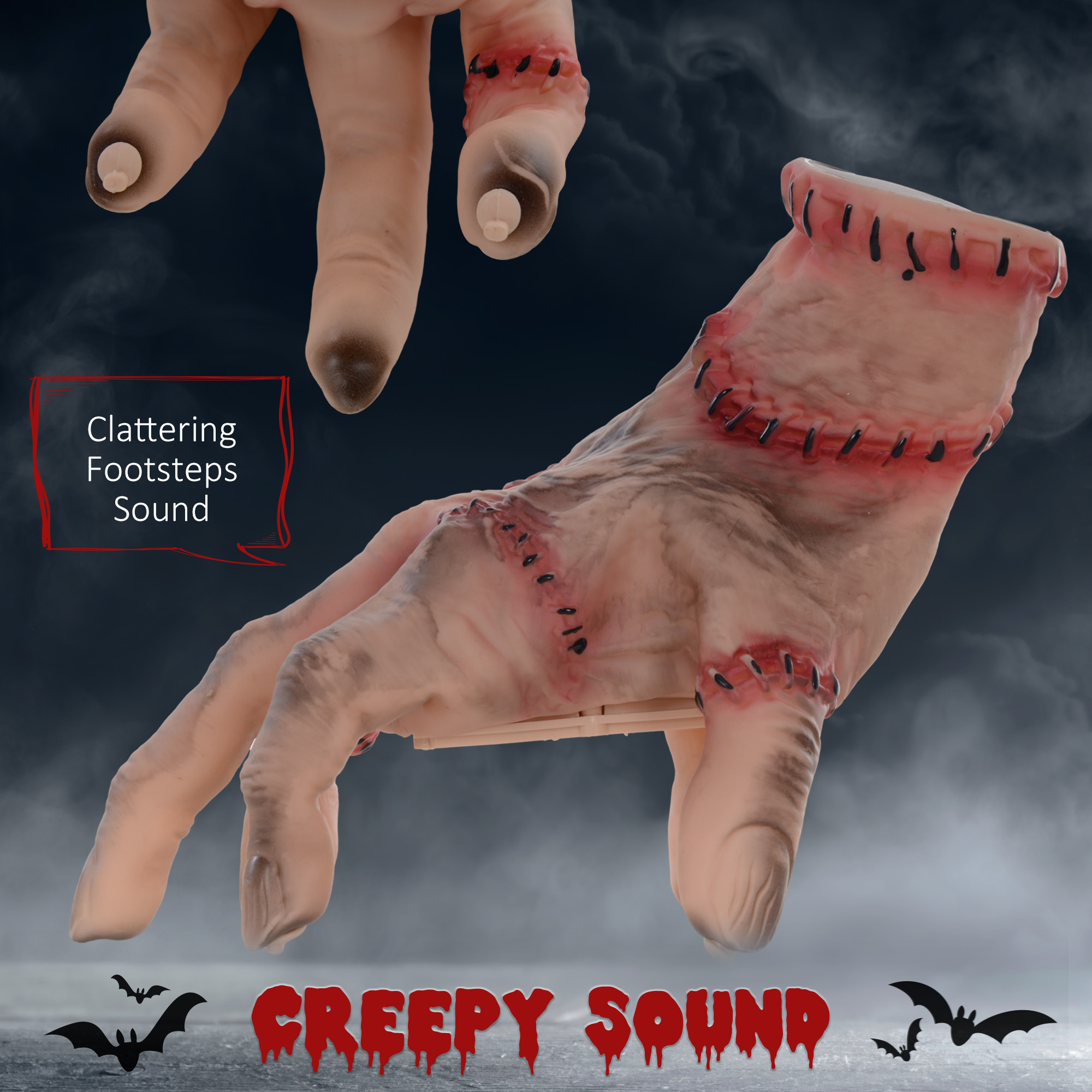 Horror-Hand, Helloweendeko, aktiviert mit Geräusche/Berührung, beweglich, Sound
