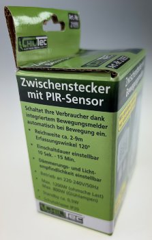 Zwischenstecker mit Bewegungsmelder, 120°, 9m Reichweite , 230V/1200W, weiß