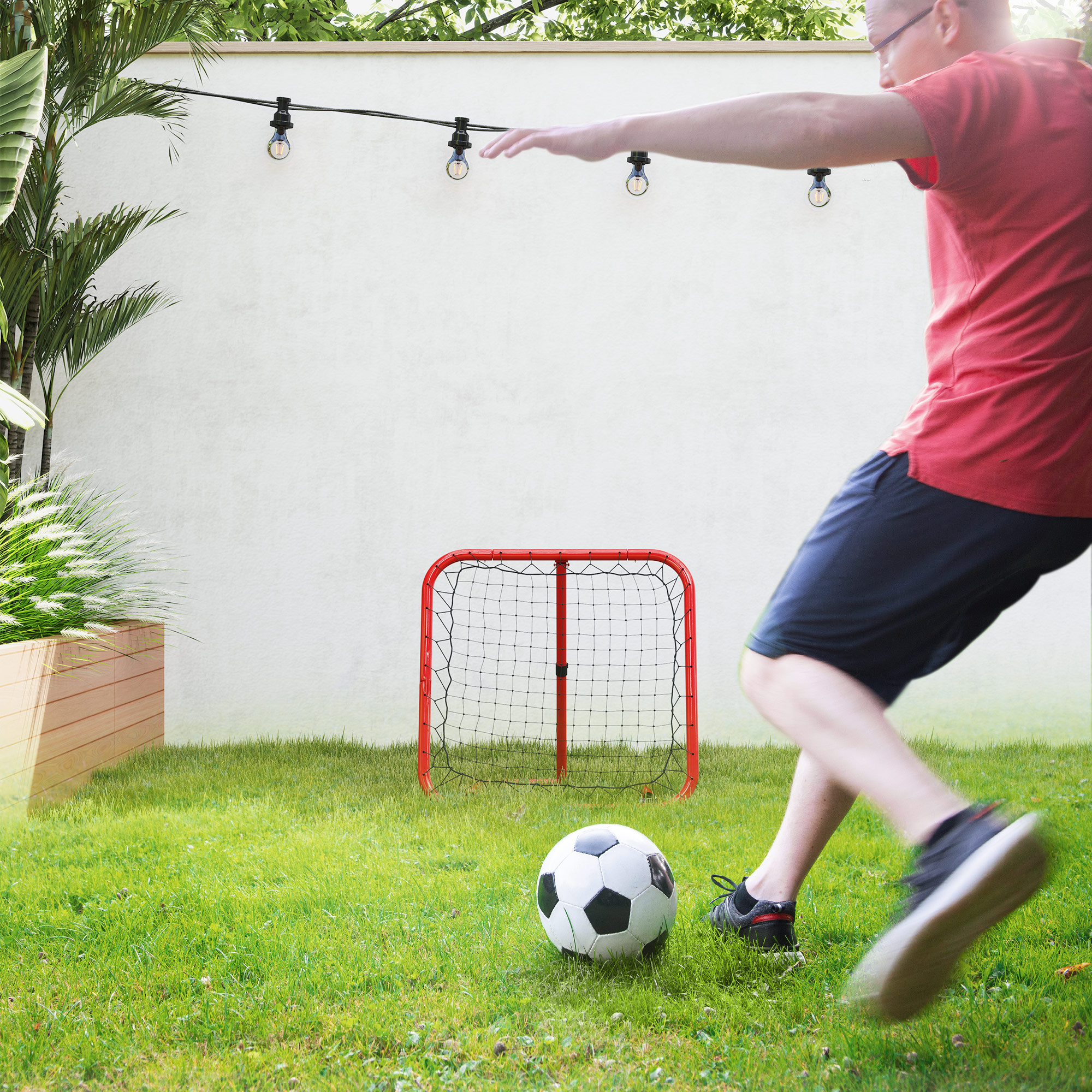 Fußball Rebounder-Netz, klappbar, Rückprallwand, Verstellbar in 5 Stufen, Metall, 78 x 84 x 65-78 cm, Rot