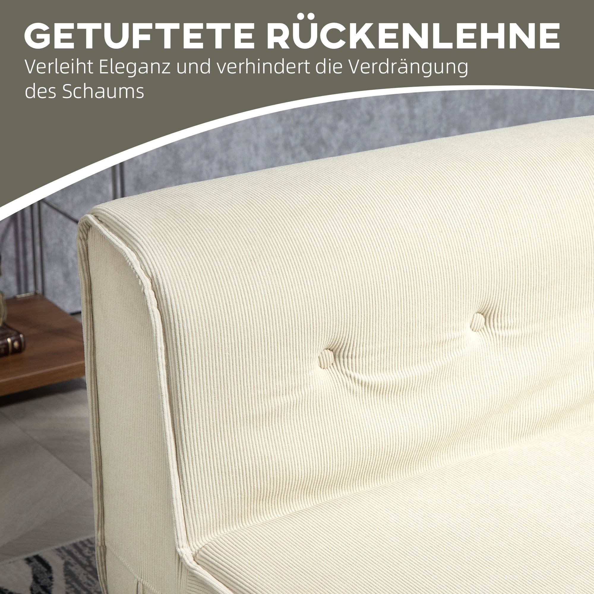 Bodensofa, faltbare Gästematratze, leicht, Cordbezug, 73x100x65 cm, Cremeweiß