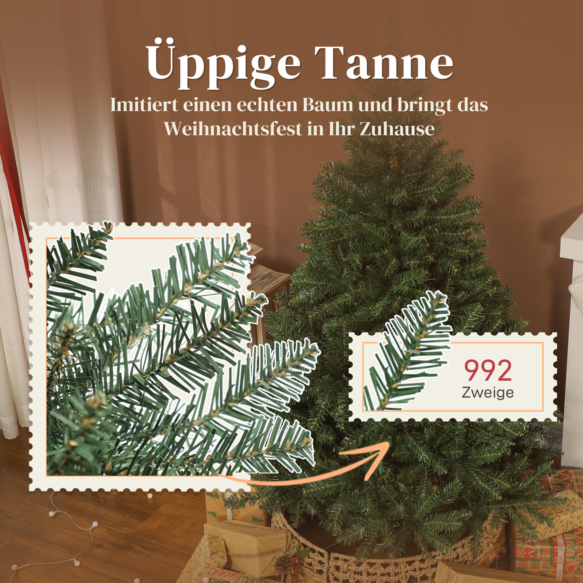 Künstlicher Weihnachtsbaum, 150 cm, klappbare Äste, Metallständer, vielseitig, Grün