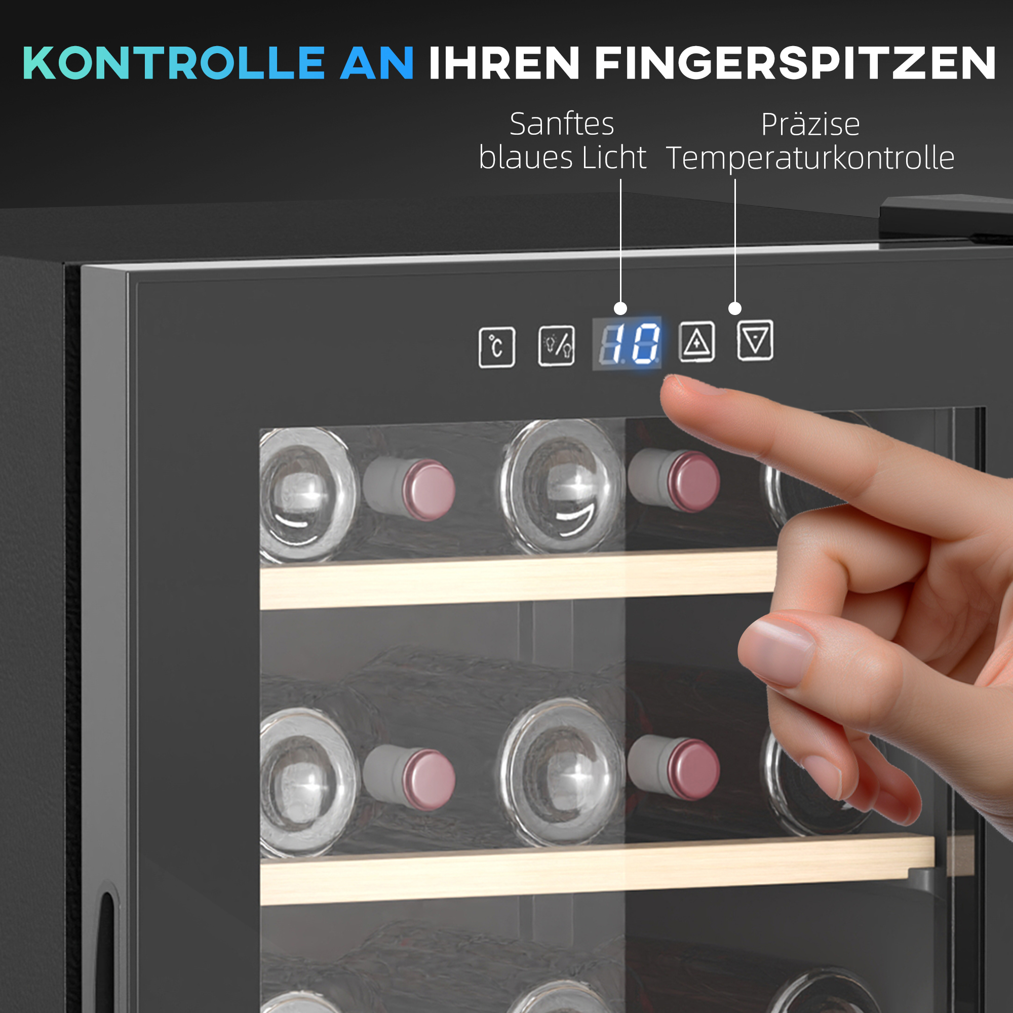 Weinkühlschrank für 41 Weinflaschen, 91 Liter Kapazität, Getränkekühlschrank mit LED-Anzeige, Touchscreen, Schwarz