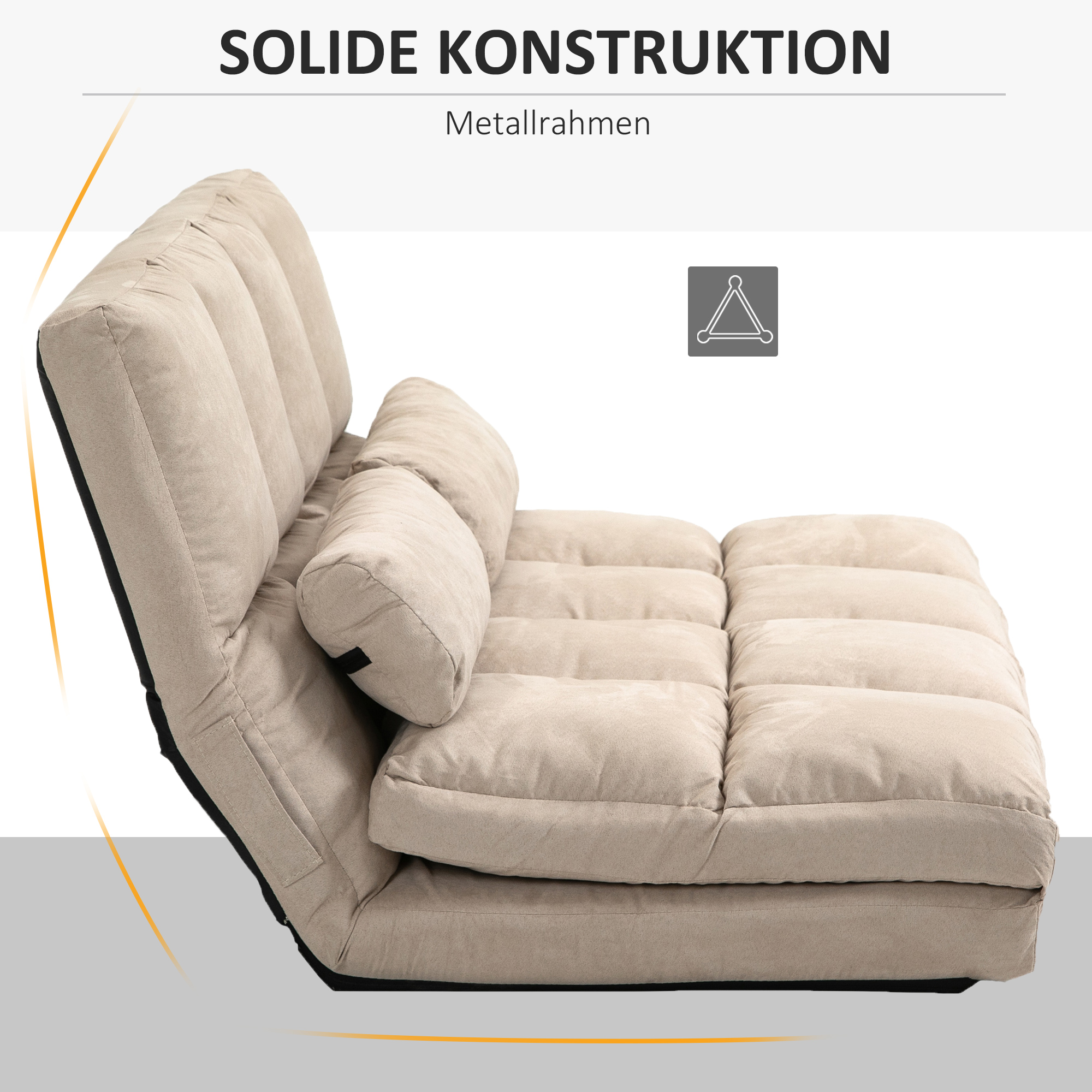 2-in-1 Bodensessel, Rückenlehne, Verstellbar, 102 x 73 x 60 cm, Beige