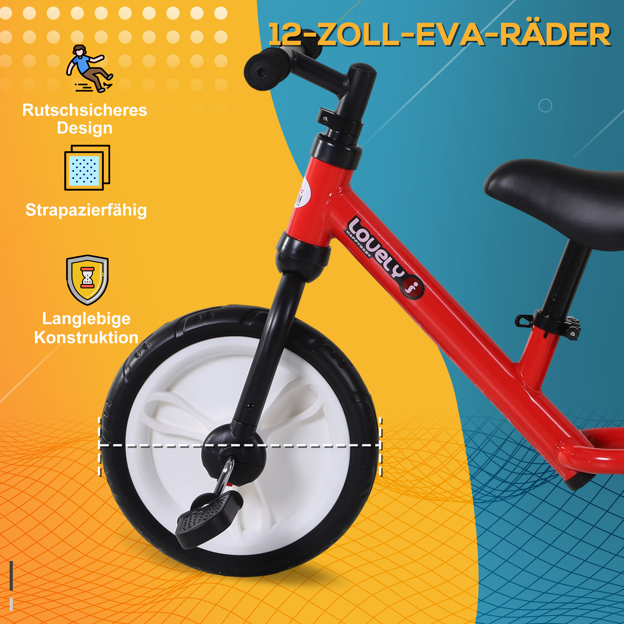 Kinder Laufrad, Lauflernrad, Kinderfahrrad, 2-in-1, Kinderrad mit Stützrädern und Pedalen, 2-5 Jahre, Sitzhöhenverstellbar, PP, Rot, 85 x B36 x H54 cm