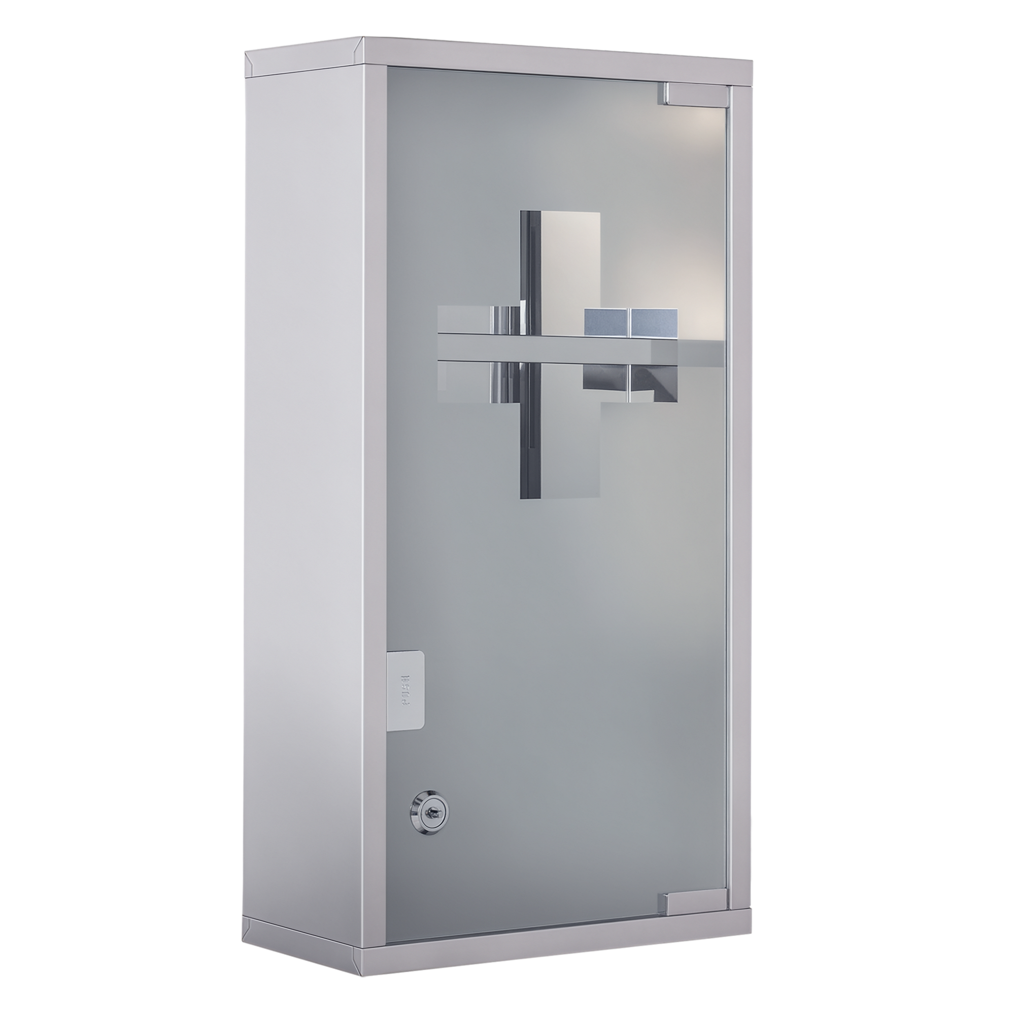 Medizinschrank aus Edelstahl Arzneischrank zur Medikamenten-Aufbewahrung, Abschließbar Medikamentenschrank mit 3 Fächer, Glastür 25 x 12 x 48 cm, Silber