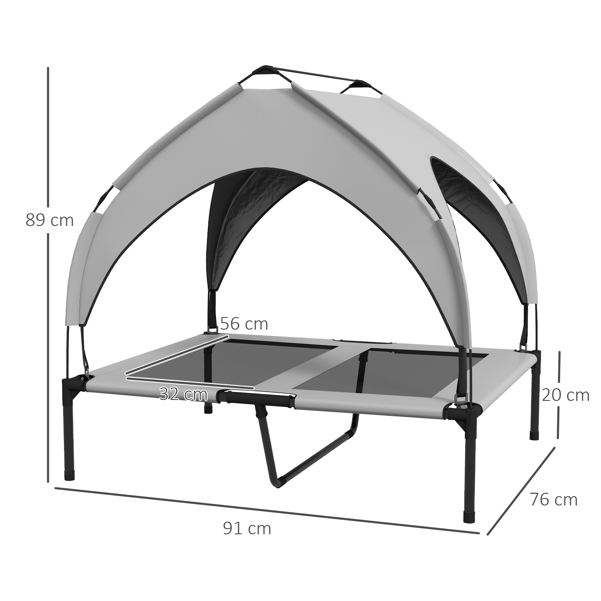 Hundebett mit Dach, atmungsaktiv, wasserabweisend, bis 30 kg, 91 x 76 x 89 cm, Hellgrau