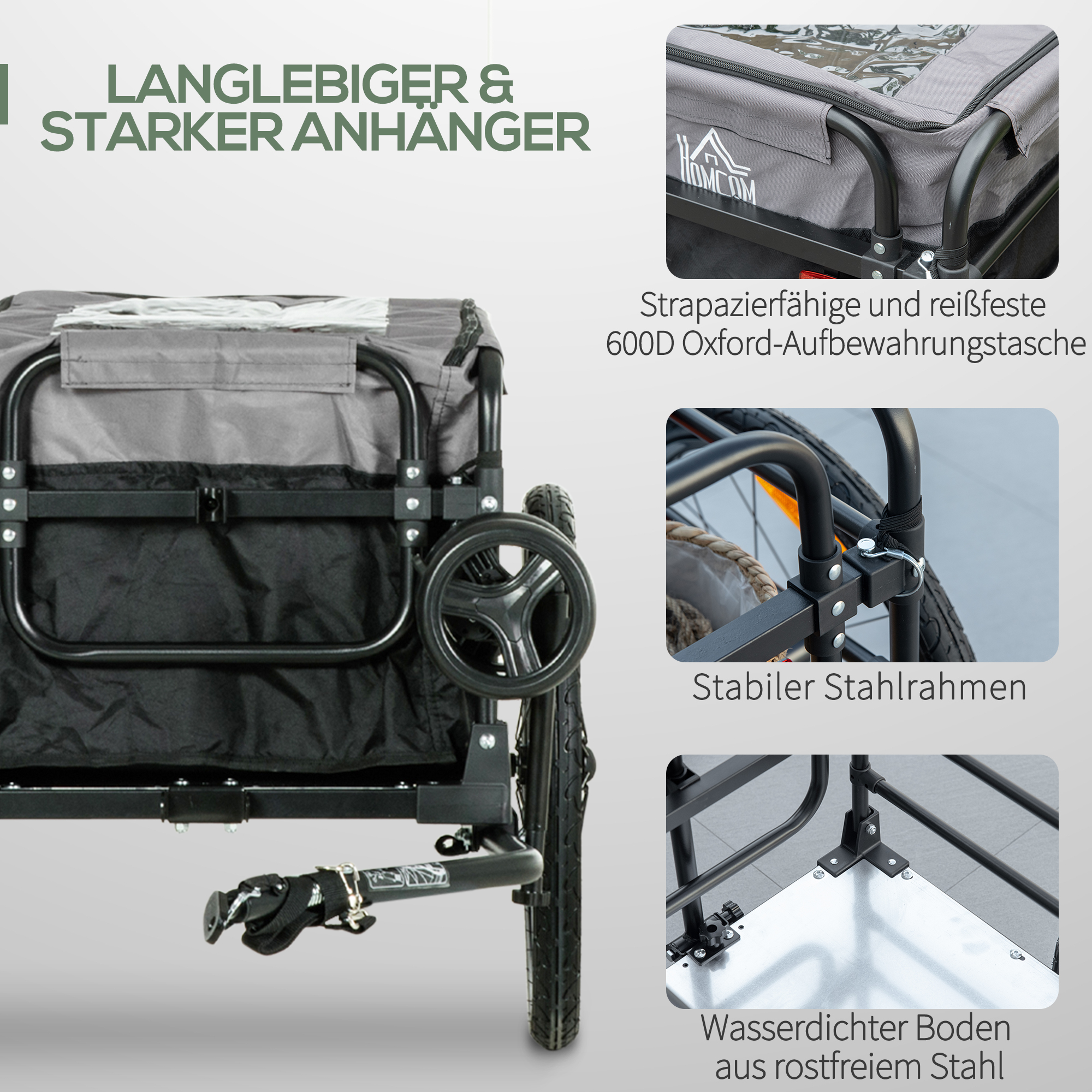 Lastenanhänger Bollerwagen 130 x 64 x 103 cm Stahl Schwarz+Grau