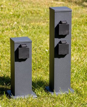 Steckdosensäule 4-fach, IP44, Anthrazit, 250V~/ 16A, 13x13x40cm