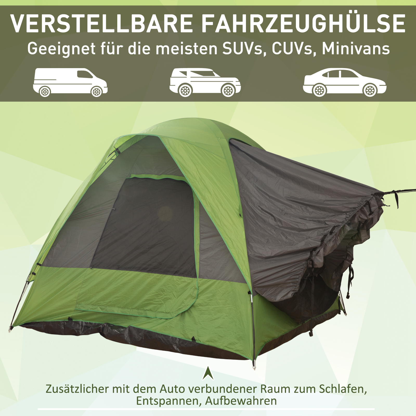 Autozelt, Campingzelt, Reisezelt, für 4-5 Personen, Glasfaser Polyester, Grün, 300 x 300 x 230 cm