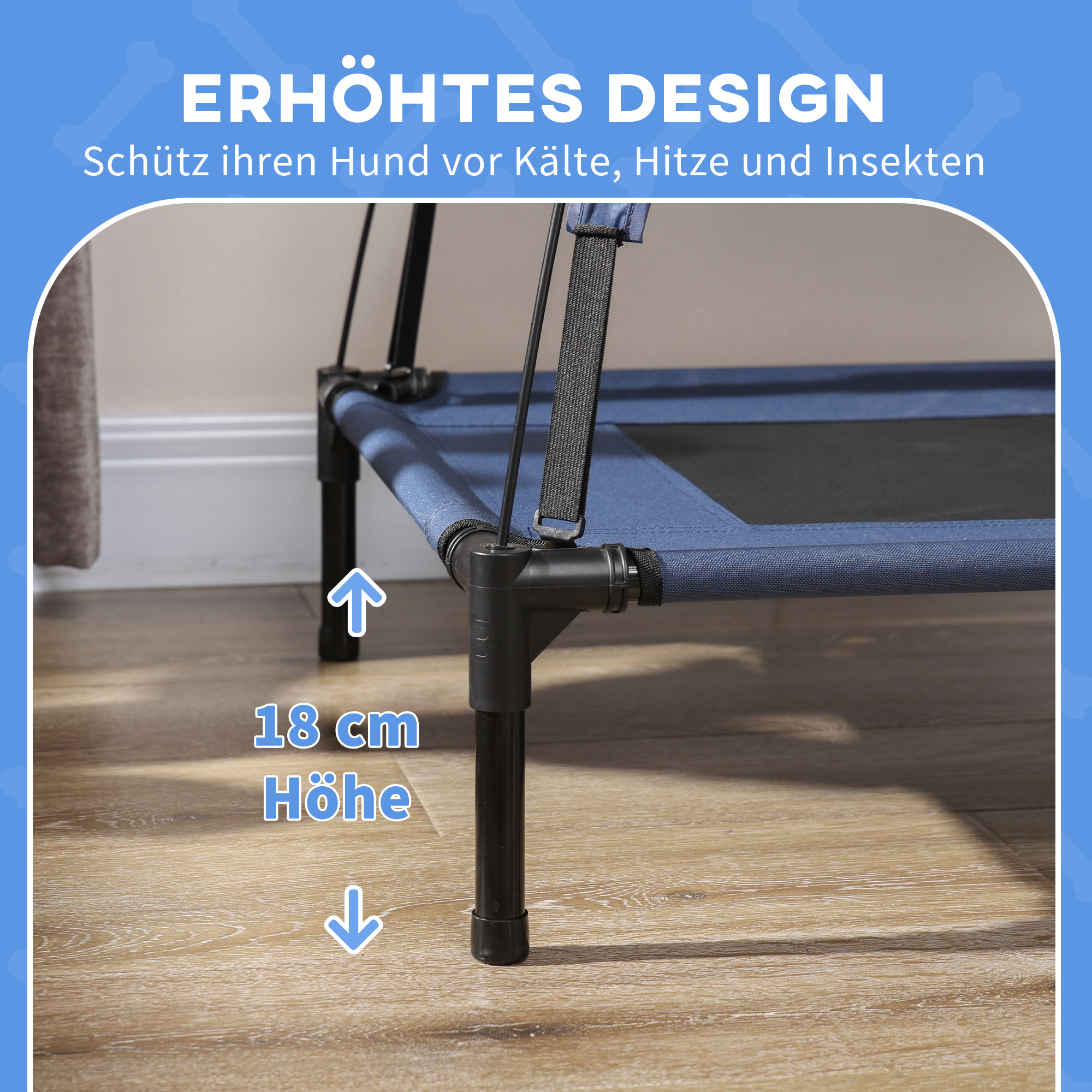 Haustierbett mit Baldachin, Hundebett, klappbar, wetterbeständig, Blau