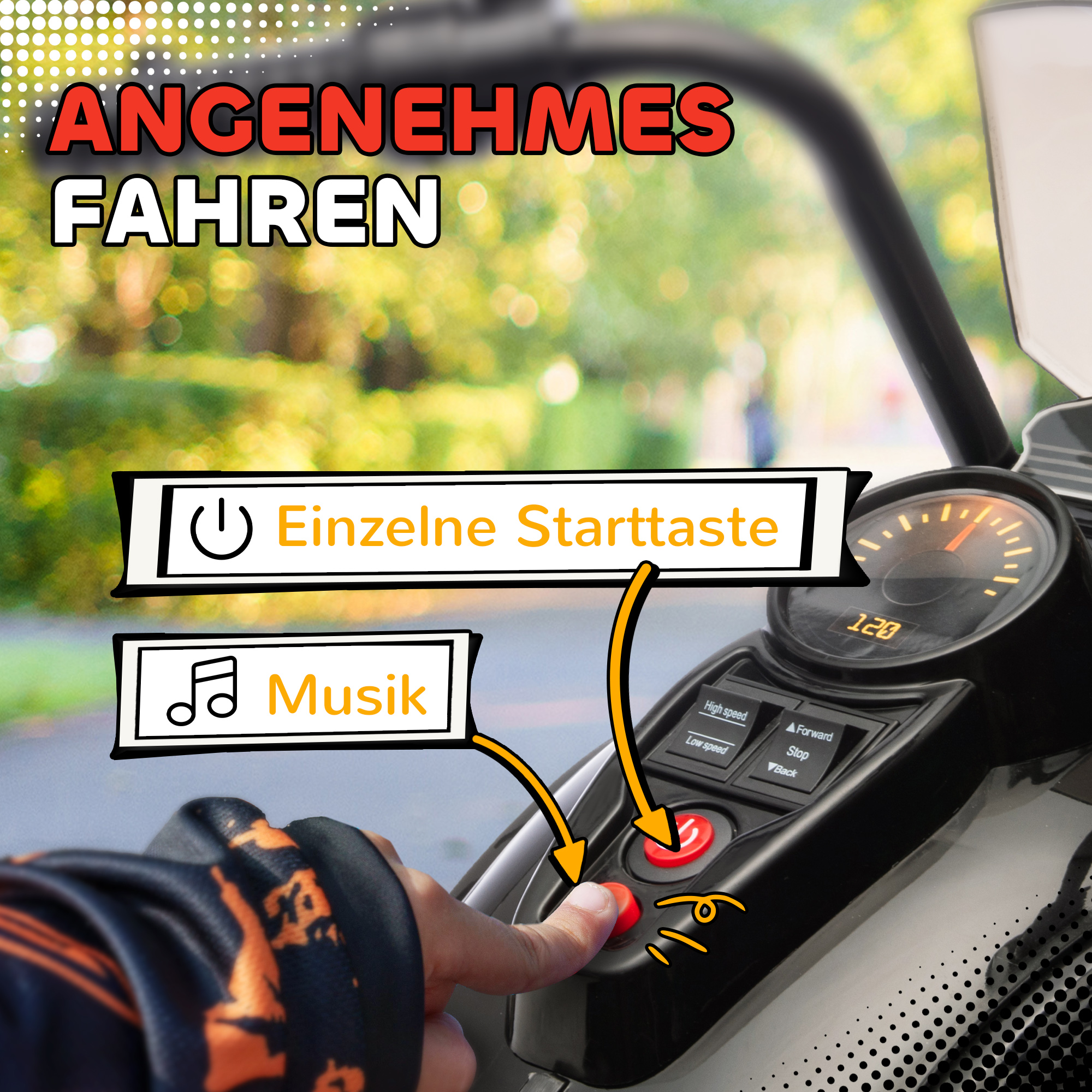 Elektro-Kindermotorrad, 3-5 km/h, Chopper, Licht & Musik, für Kinder 3-6 Jahre, Schwarz