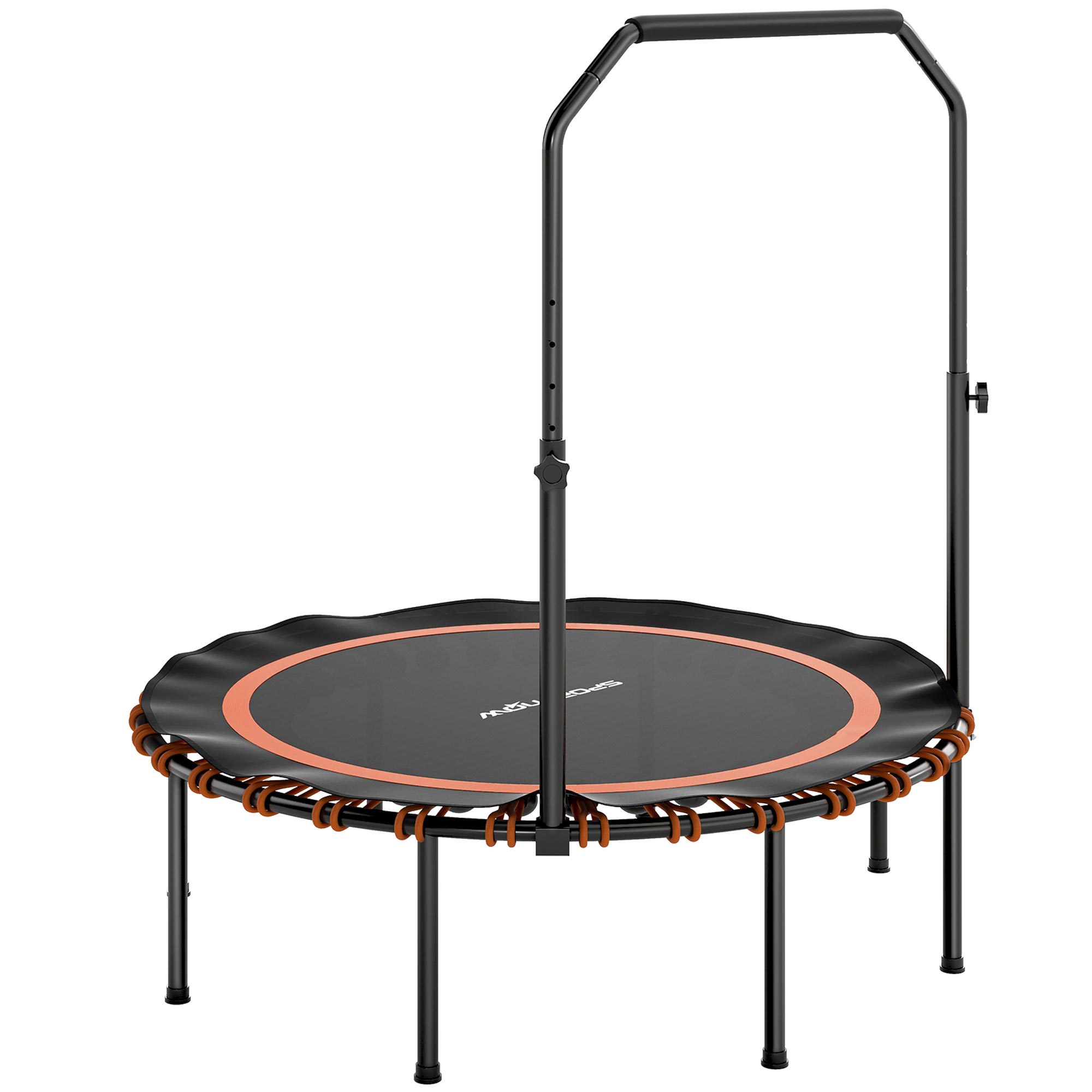 Fitness-Trampolin mit verstellbarem Handlauf, Sport-Trampolin für drinnen und draußen, Stahl, Kunststoff, Orange