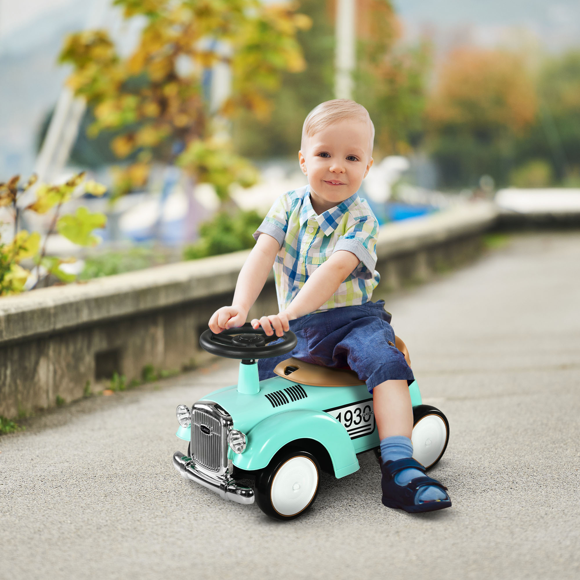 Kinder Rutschauto, Vintage-Design, versteckter Stauraum, Kippschutz, Hupe, 12-36 Monate, Grün