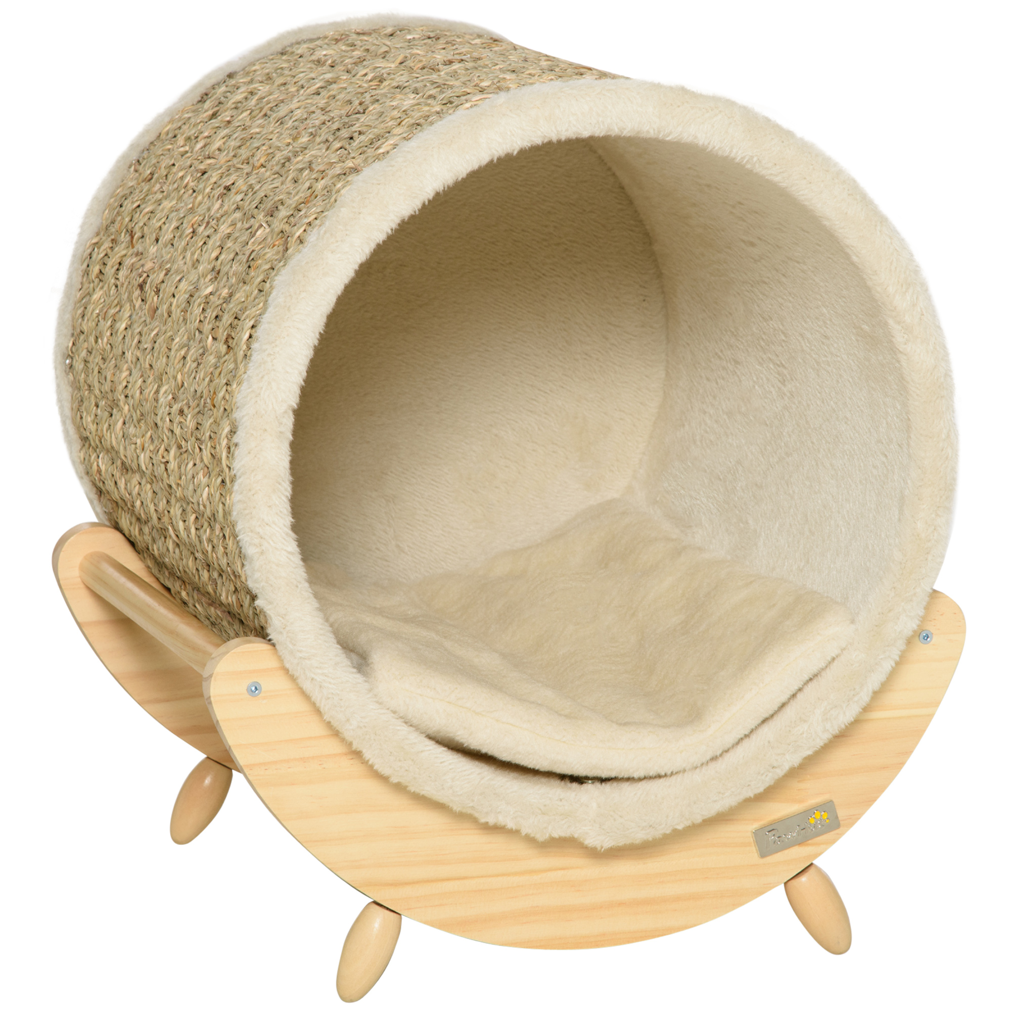Katzenhöhle mit Kratzfläche inkl, Kissen, Kratztonne, 41 cm x 38 cm x 43 cm, Natur + Beige