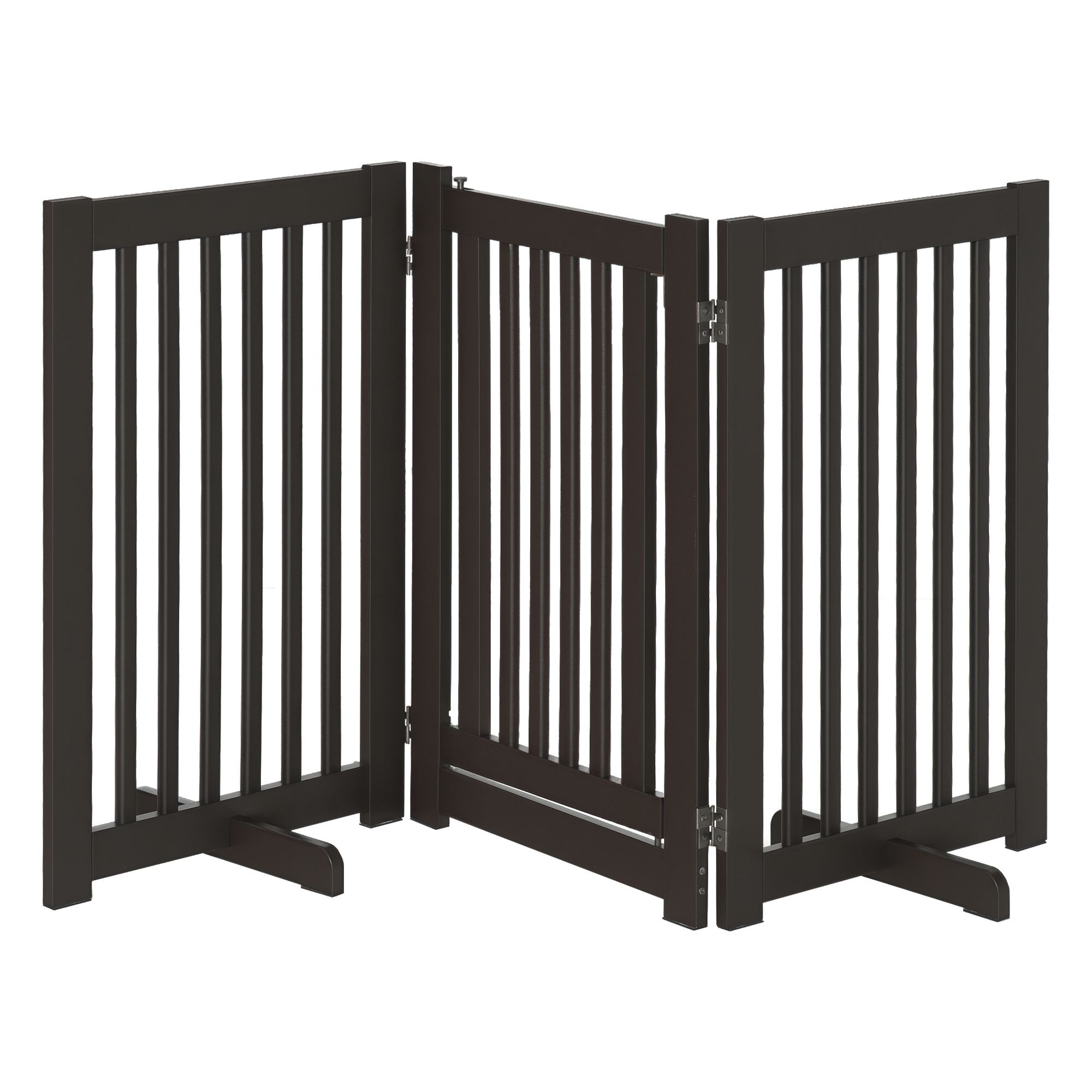 Absperrgitter Hund Freistehendes Verstellbares Schutzgitter mit Füßen 155 x 76 cm Holz Hundegitter Klappbar Treppenschutzgitter für Treppen, Türen, Küche, Flur, 3 Paneelen, Dunkelbraun
