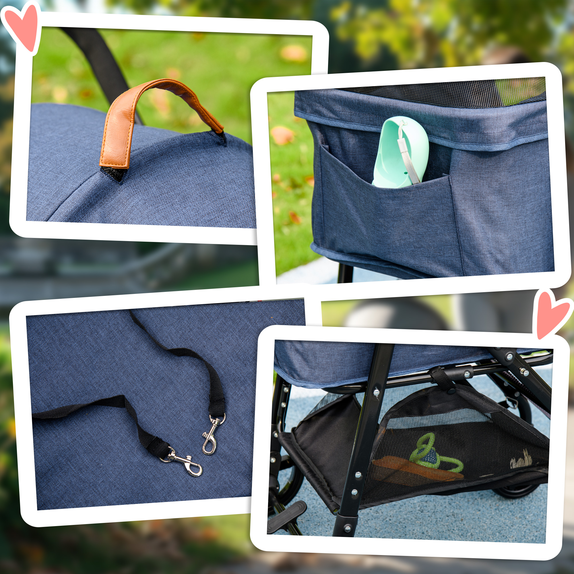 2-in-1 Hundebuggy, abnehmbare Transporttasche, klappbarer Metallrahmen, 77,5 x 51 x 99,5 cm, Dunkelblau+Schwarz