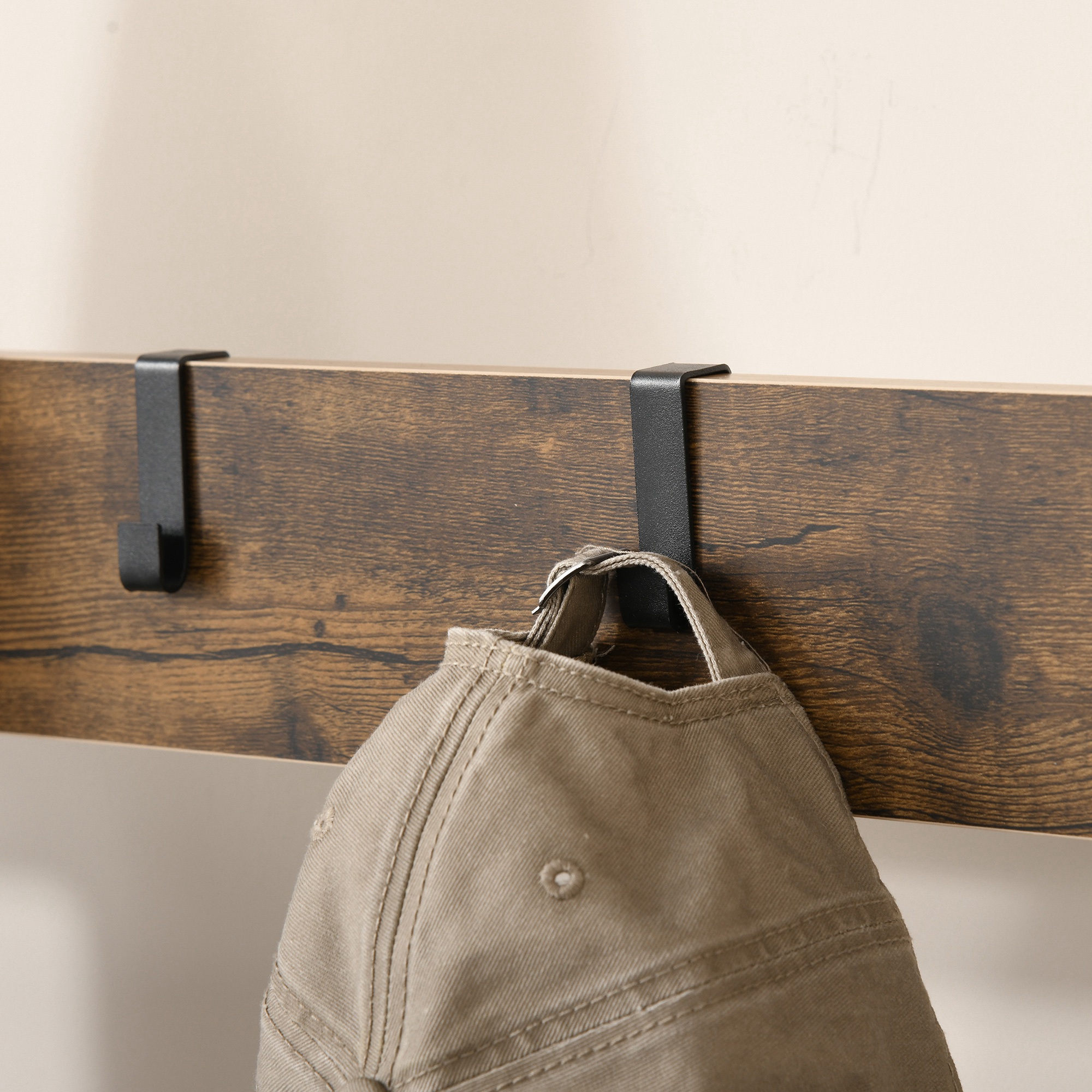 Garderobenständer Schuhregal Kleiderständer mit 8 Haken 2 Ablagen MDF Schwarz 72 x 34 x 185 cm