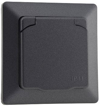 MILOS Schutzkontakt-Steckdose IP44, 250V~/ 16A, inkl. Rahmen, UP, Anthrazit MILOS Schutzkontakt-Steckdose IP44, 250V~/ 16A, inkl. Rahmen, UP, Anthrazit
