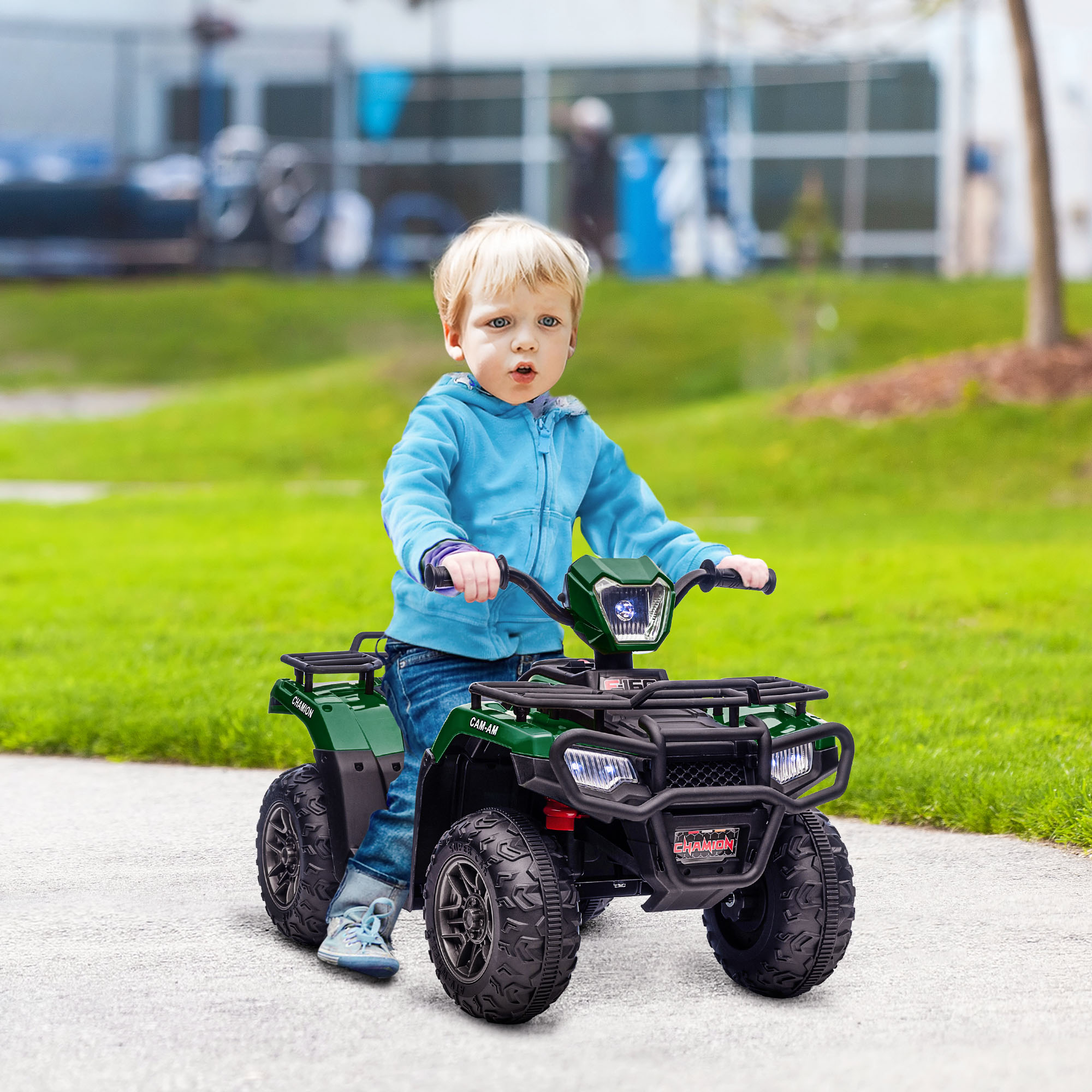 Kinderquad, max, 4 km/h, ab 3 Jahren, LED-Scheinwerfer, Musikanschluss, schwarz+grün 88 x 45 x 50 cm
