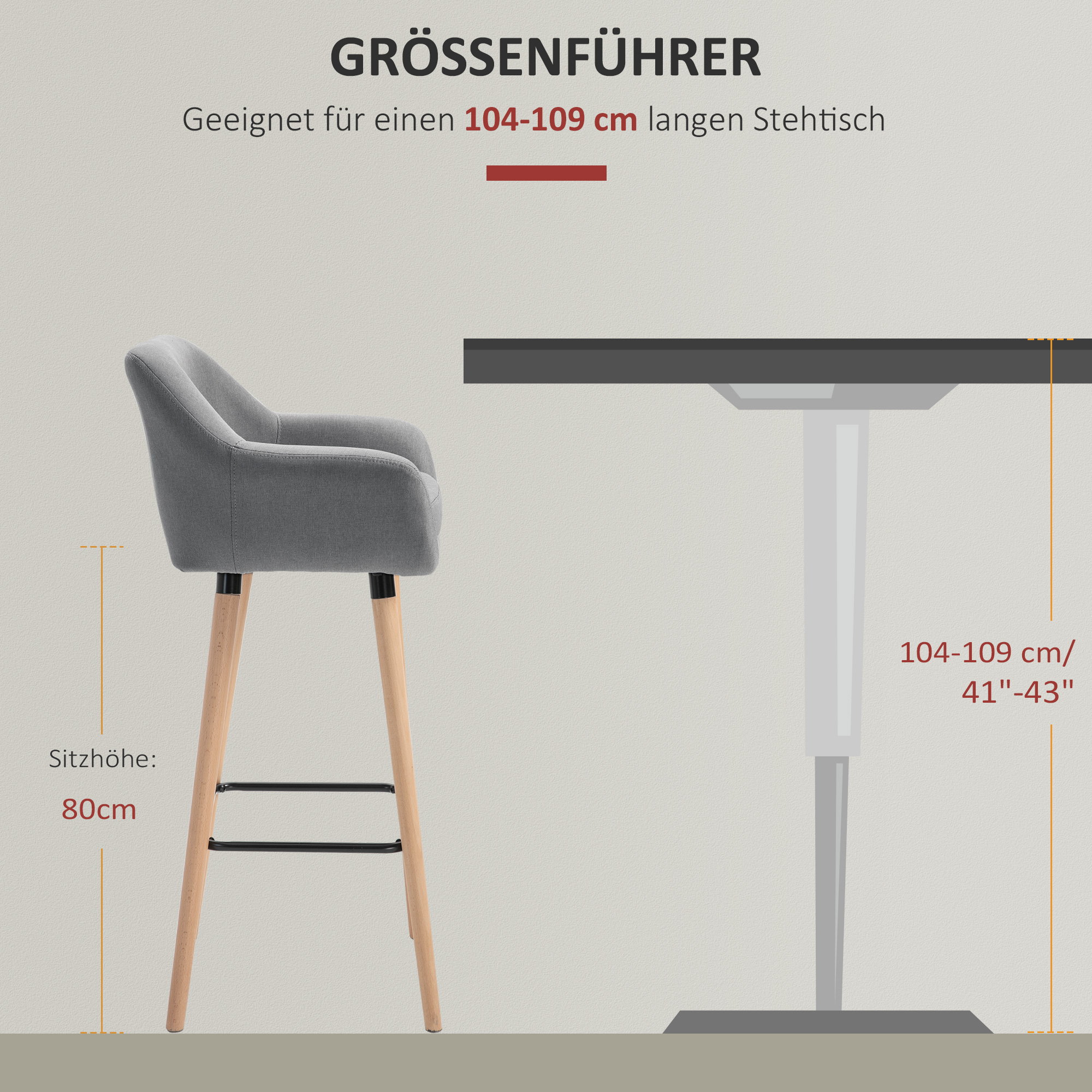 2er-Set Barhocker, inkl, Fußstütze, Massivholz, 55 cm x 48c m x 100 cm,  Grau
