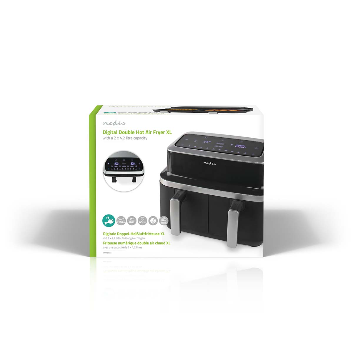 Doppel-Heißluftfritteuse | 2x4.2 l | Timer: 60 min | Anzahl voreingestellter Programme: 10 | digital | schwarz