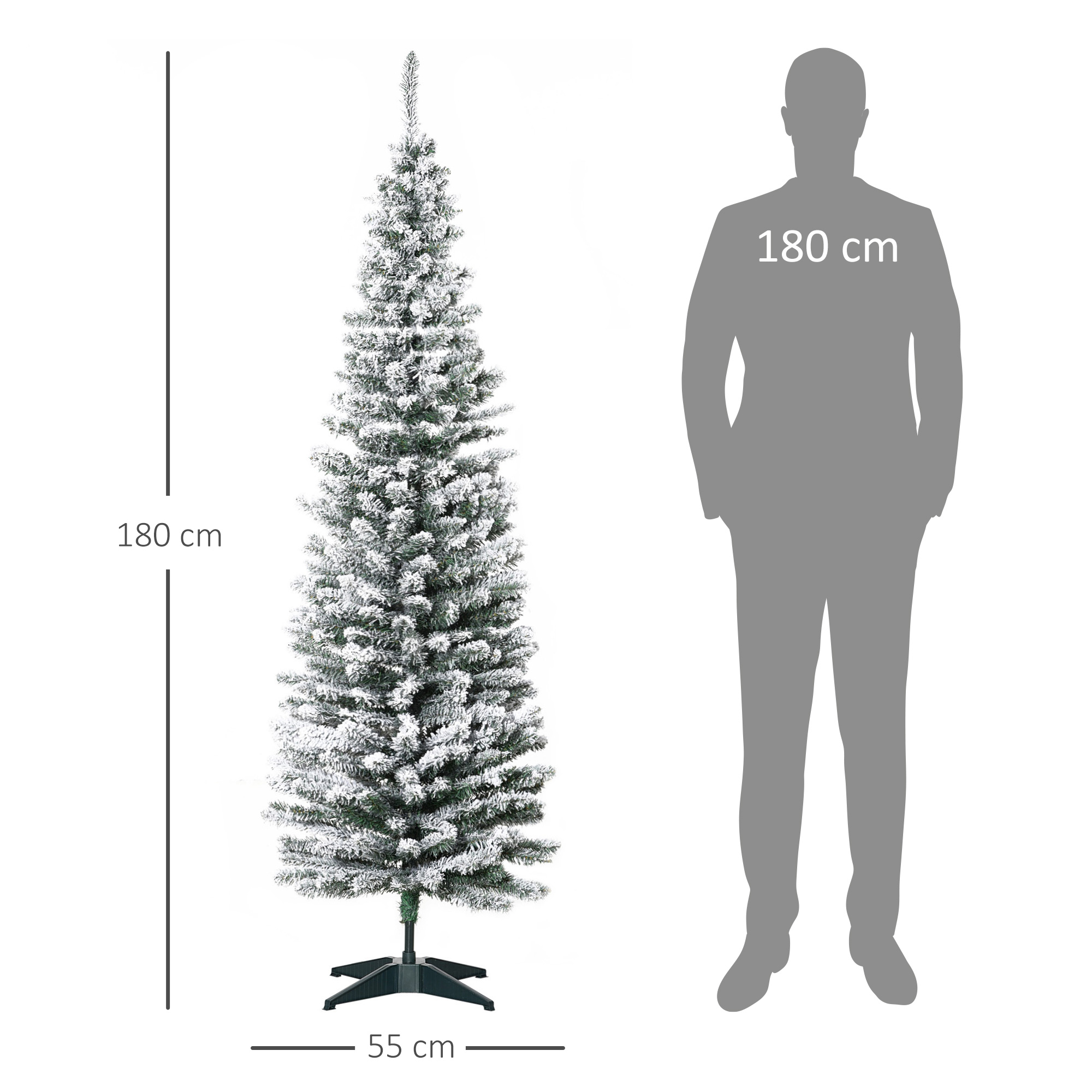 Künstlicher Weihnachtsbaum, 210 cm, beschneite PVC-Zweige, klappbar, Metallständer, Grün/Weiß