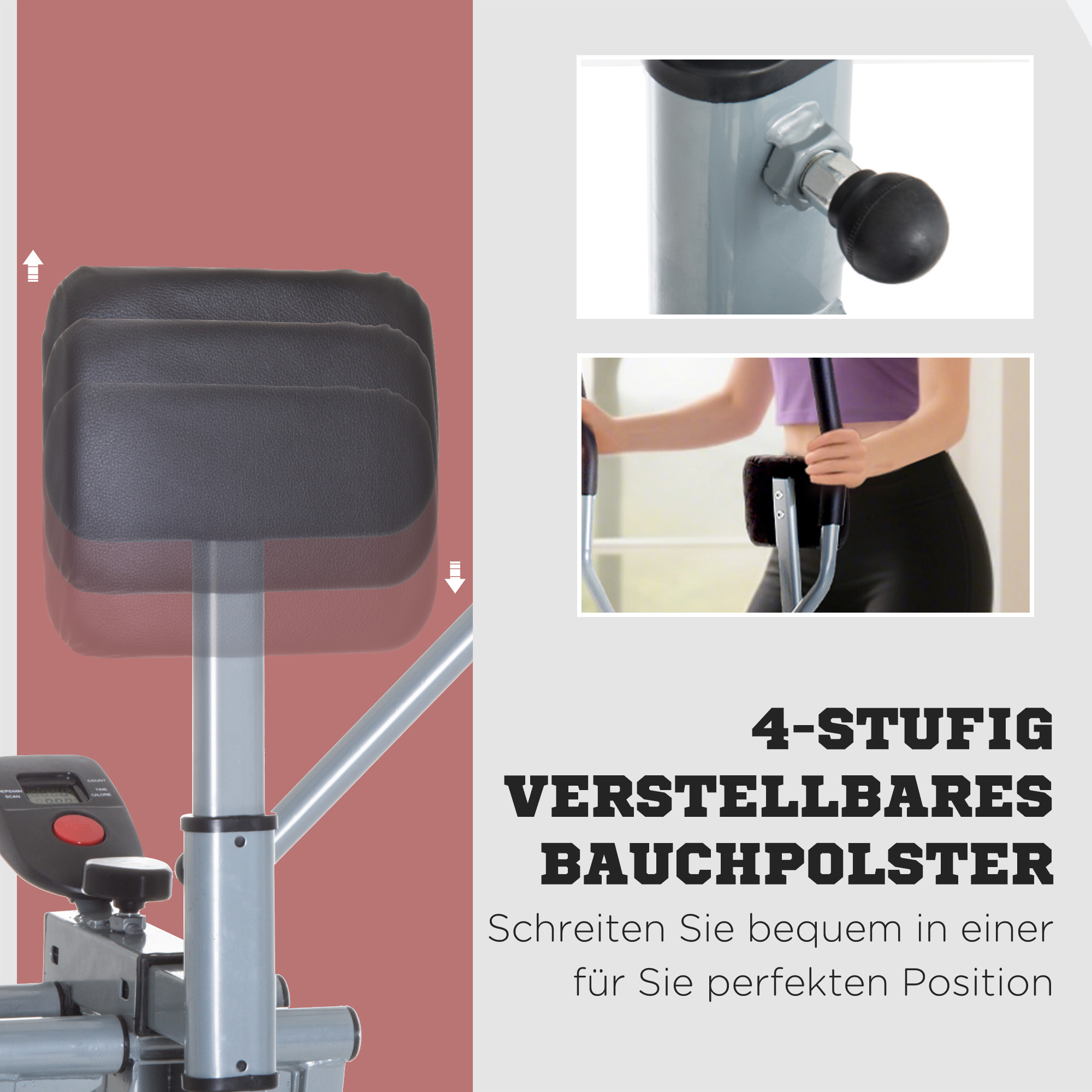 Crosstrainer, Heimtrainer, LCD-Display, einstellbares Brustpolster, Stahl, Silber, 96 x 60 x 152cm