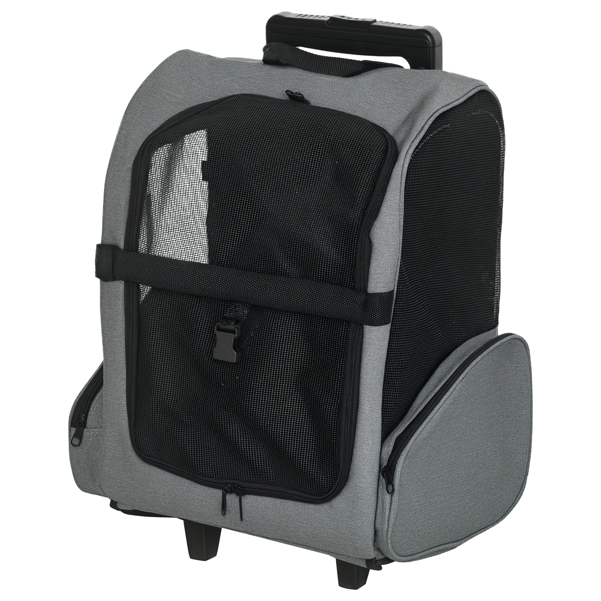 Hundetransporttasche, Haustierrucksack, 2-in-1-Design, ausziehbarer Griff, Seitentaschen, Grau, 42 x 25 x 55cm