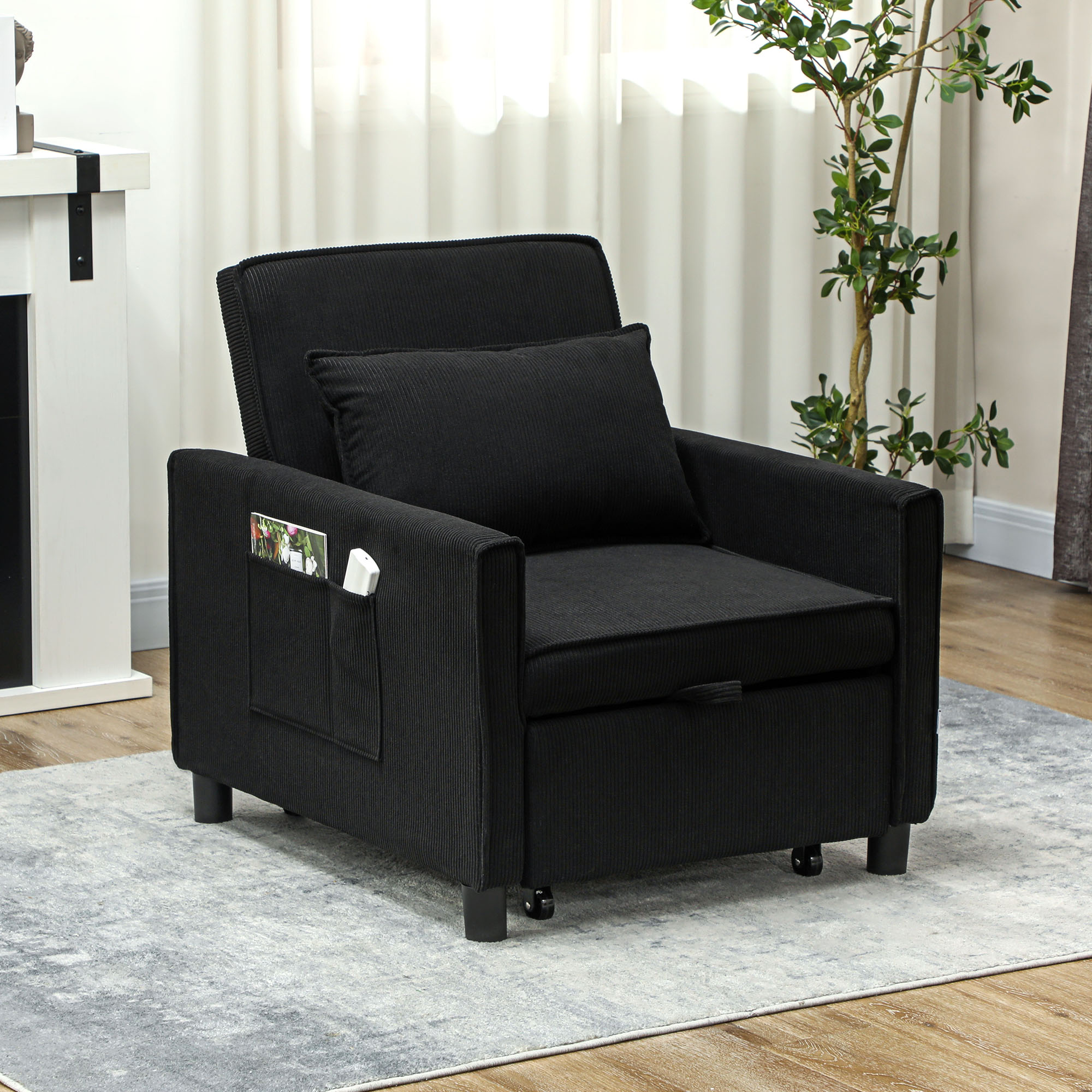 Schlafsessel, verstellbar, 3 Positionen, Cordbezug, bis 120 kg, Schwarz