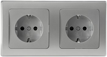 DELPHI Set 2 Steckdosen + 2-fach Rahmen, 250V~/ 16A, Steckanschluss, silber DELPHI Set 2 Steckdosen + 2-fach Rahmen, 250V~/ 16A, Steckanschluss, silber