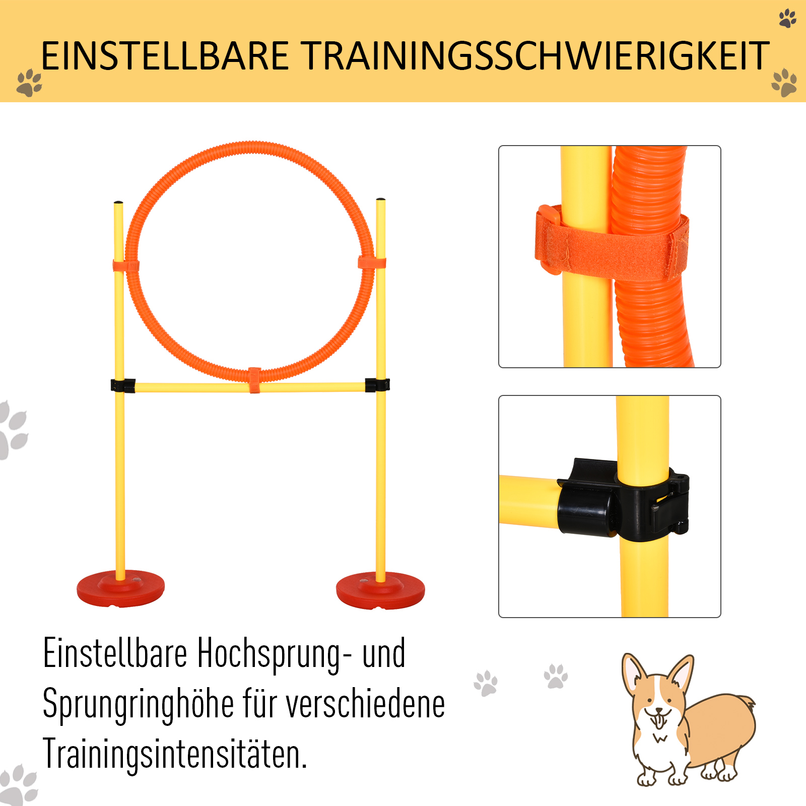 Agility Set Hunde 3-teiliges Agility-Ausrüstung für Hundetraining Steckhürdenset mit 6 Slalomstangen höhenverstellbar Hürden Sprungreifen Tragetasche Agilityset für Spiele Training