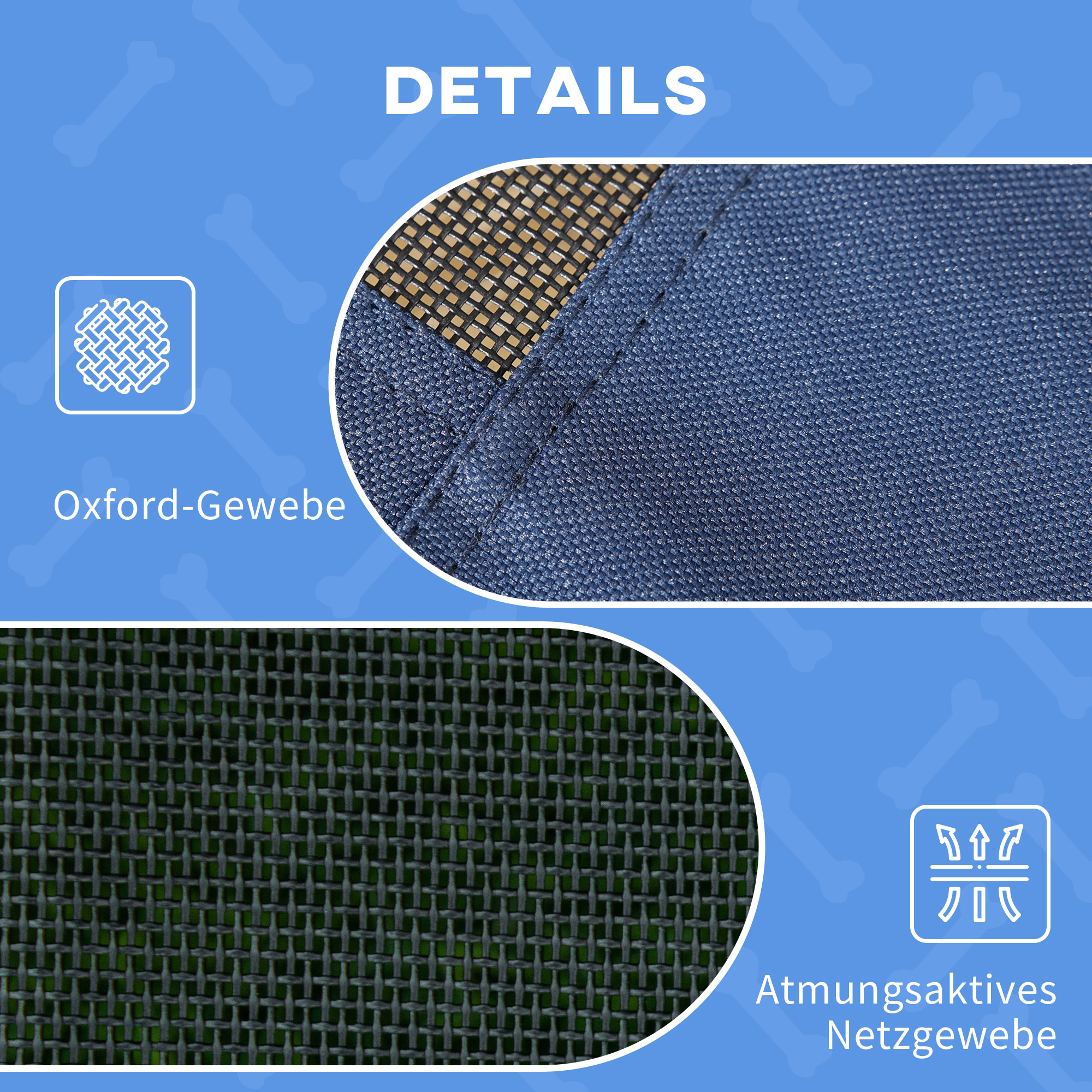 Hundebett mit Baldachin, Outdoor-Hundebett, klappbar, erhöhter Stand, Blau + Schwarz