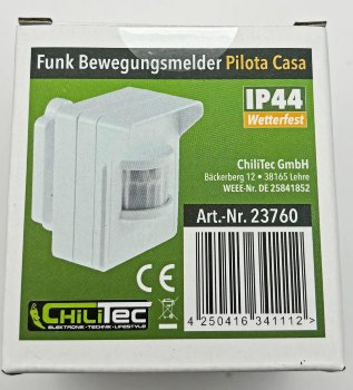 Funk-Bewegungsmelder für "Pilota Casa", IP44, 90°/8m PIR,  Aufputz, weiß